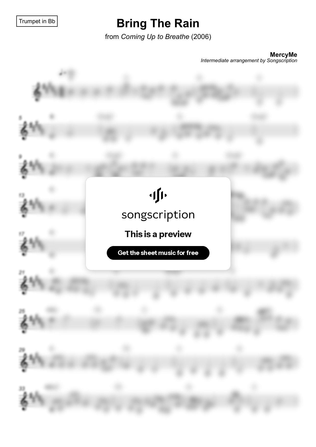 Intermediate Trumpet Sheet Music for "Bring The Rain" by MercyMe