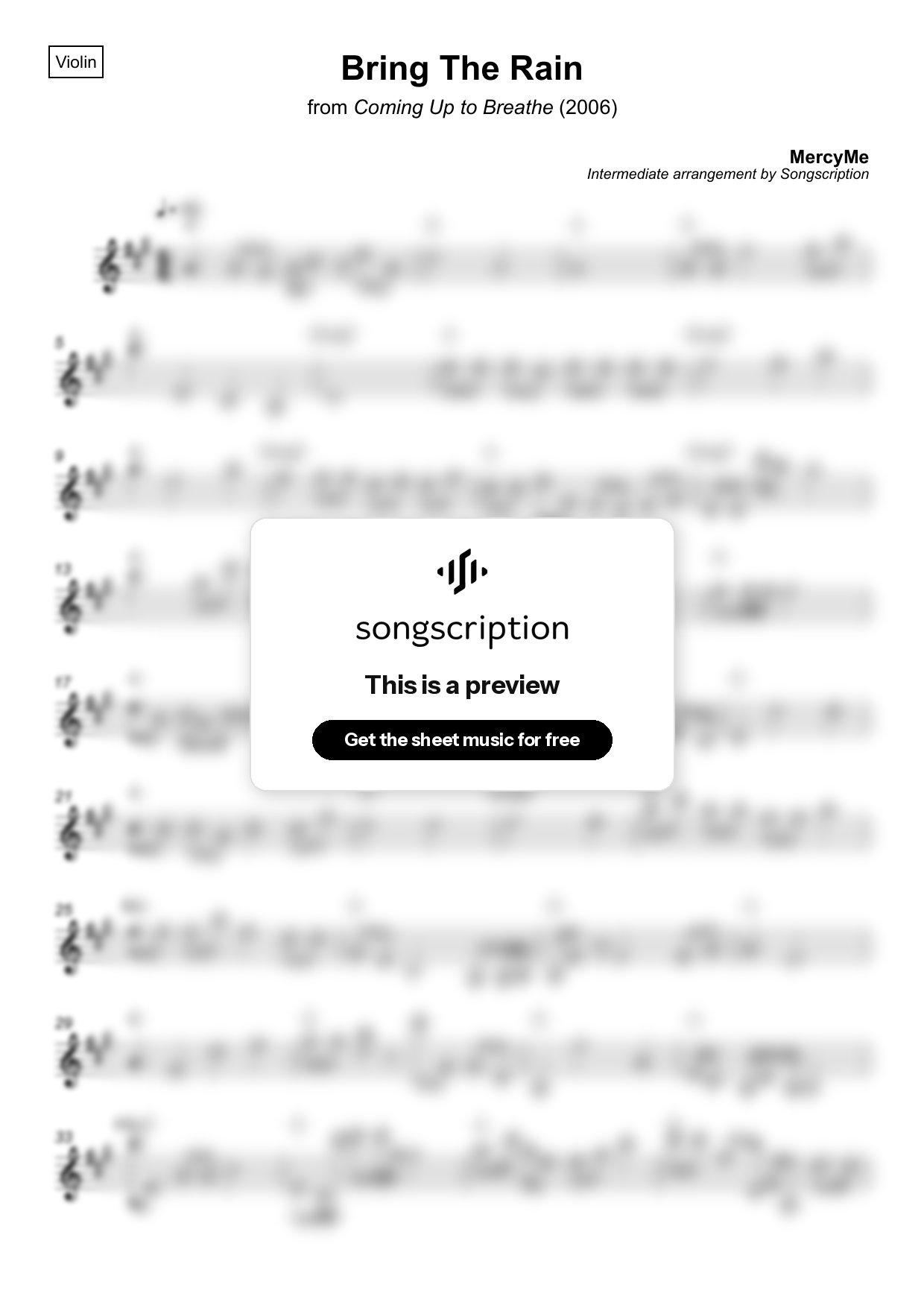 Intermediate Violin Sheet Music for "Bring The Rain" by MercyMe