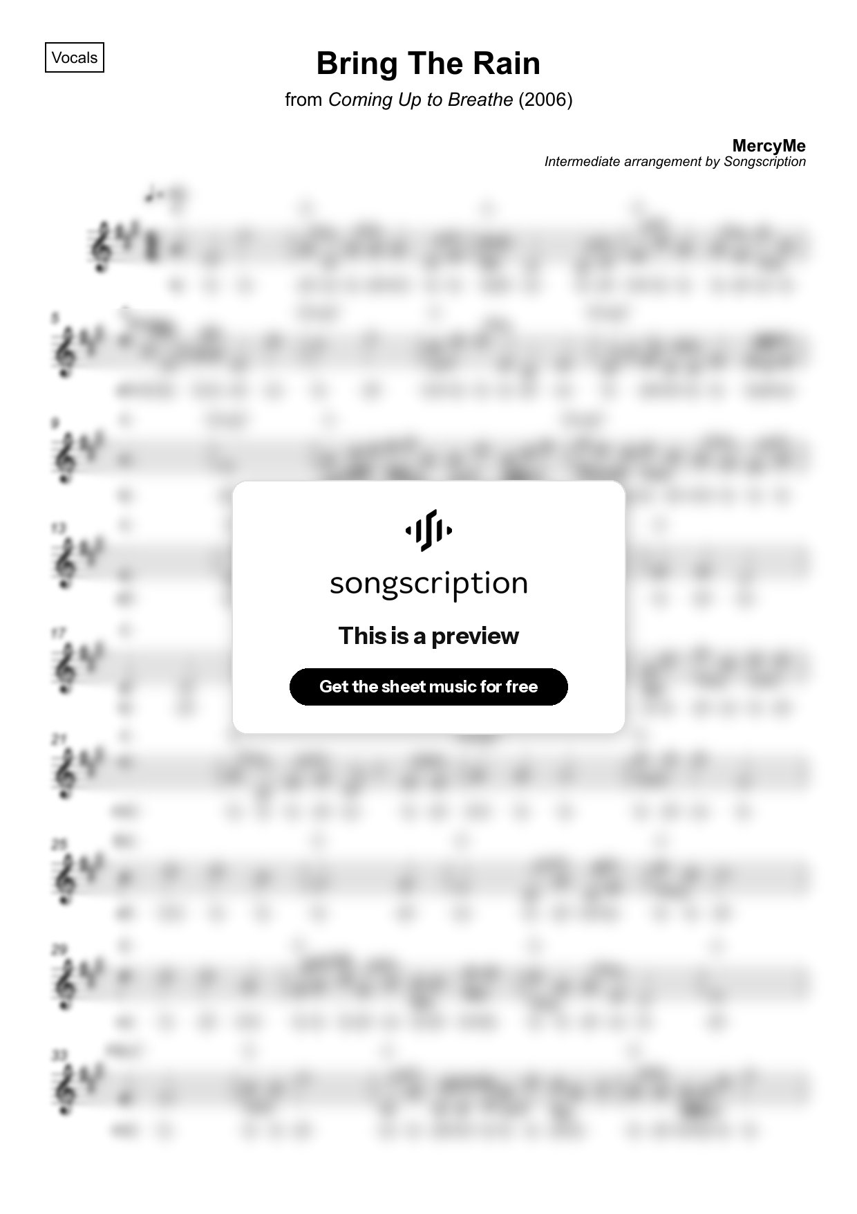 Intermediate Vocals Sheet Music for "Bring The Rain" by MercyMe