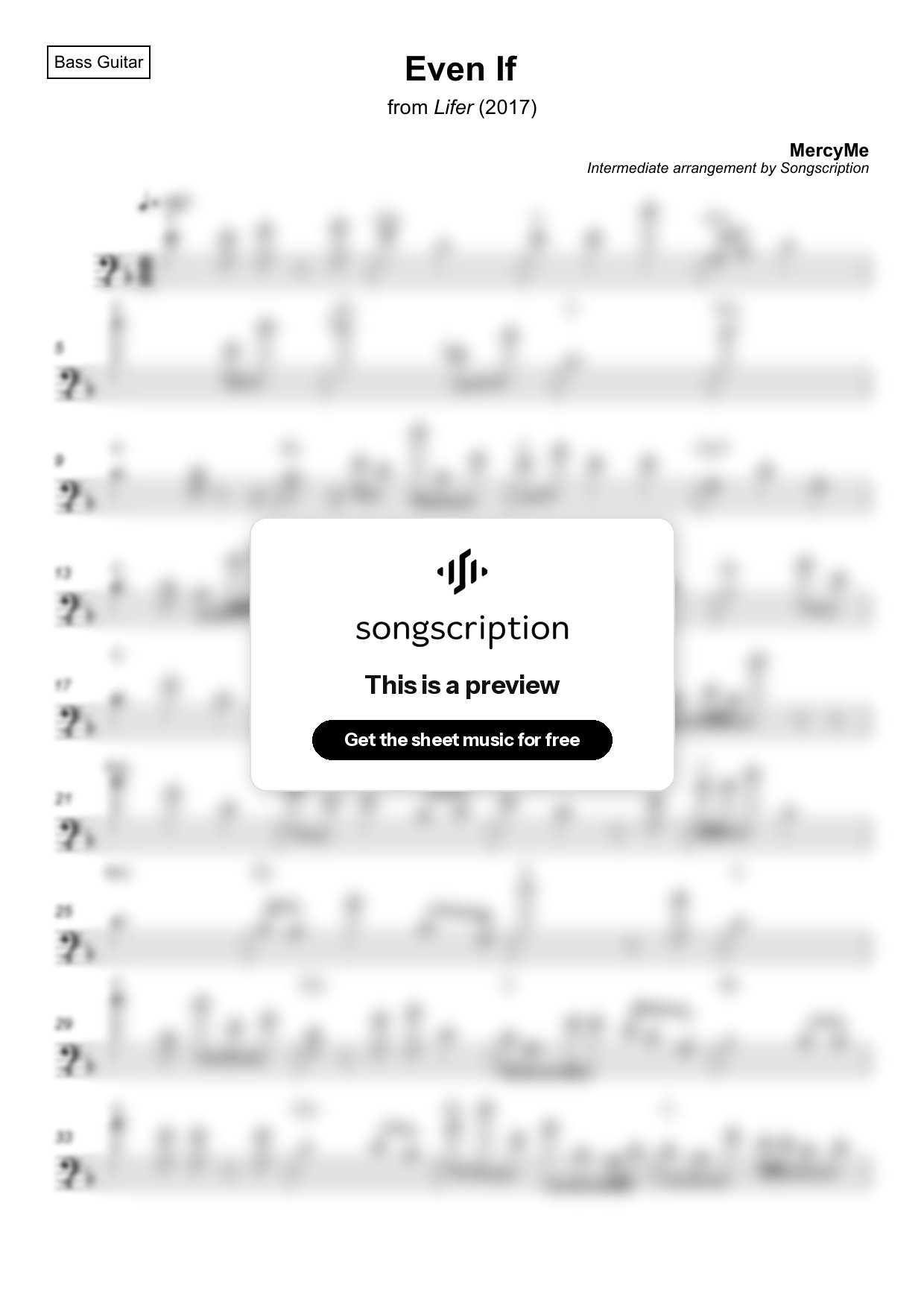 Intermediate Bass Guitar Sheet Music for "Even If" by MercyMe