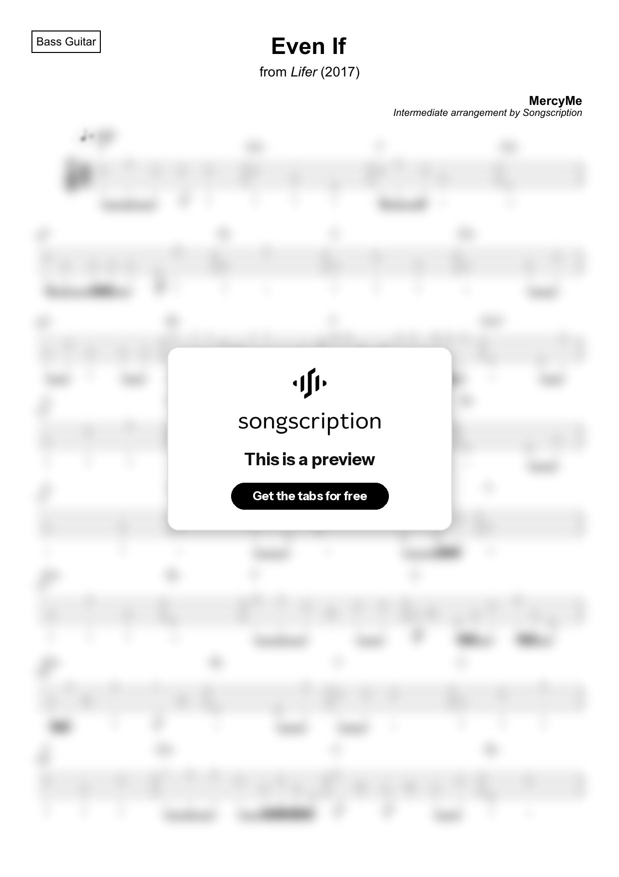 Intermediate Bass Guitar Tabs for "Even If" by MercyMe