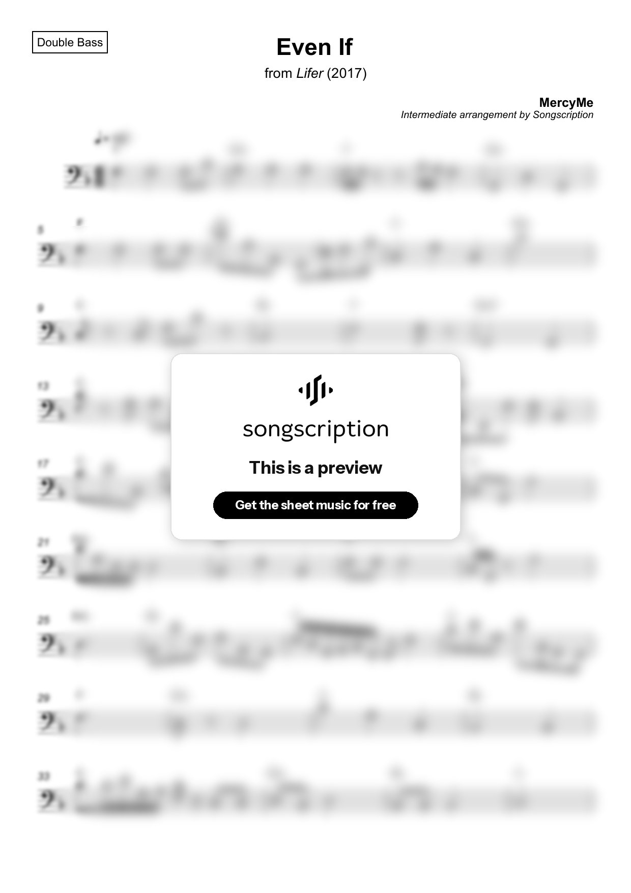 Intermediate Double Bass Sheet Music for "Even If" by MercyMe
