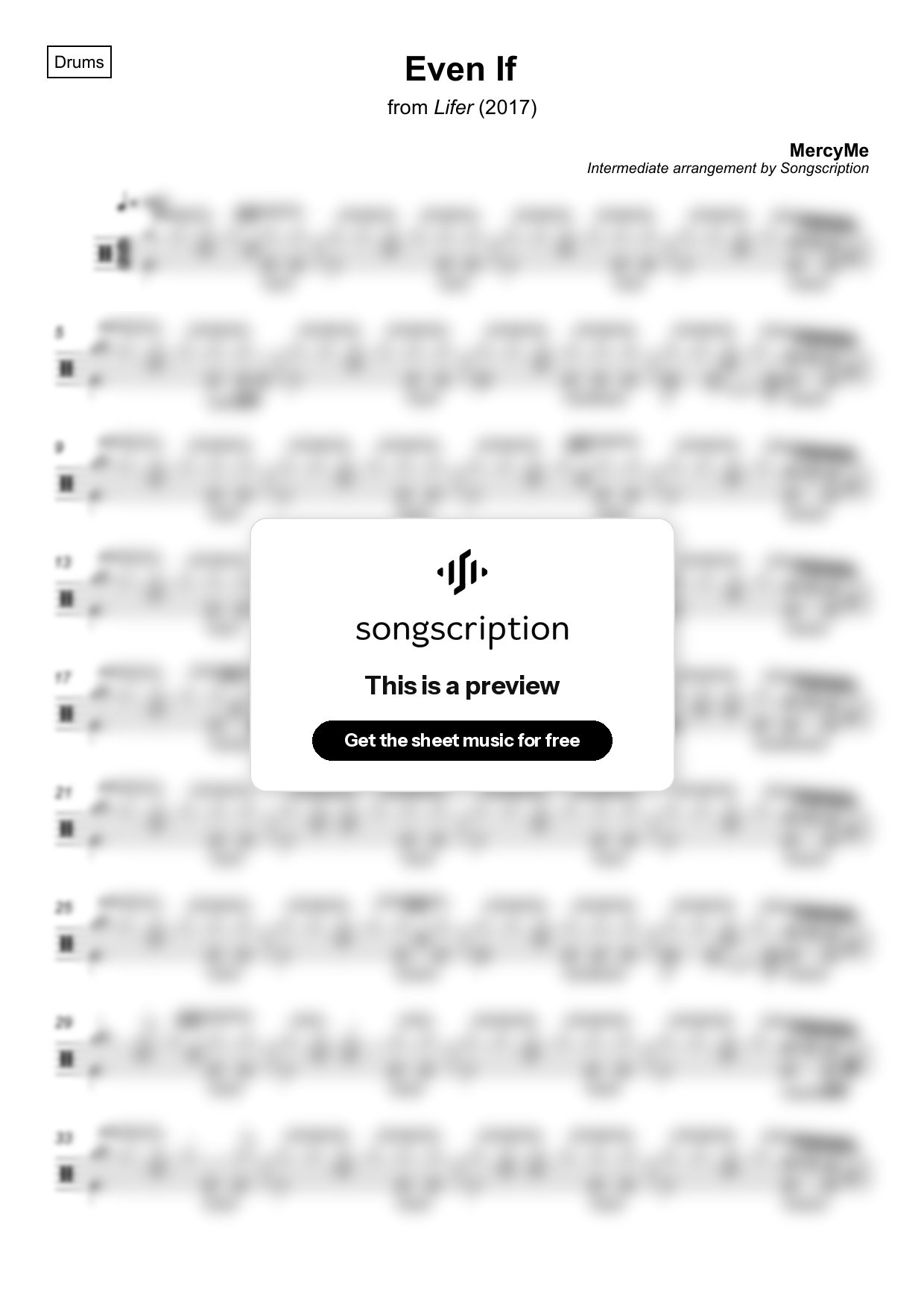 Intermediate Drums Sheet Music for "Even If" by MercyMe