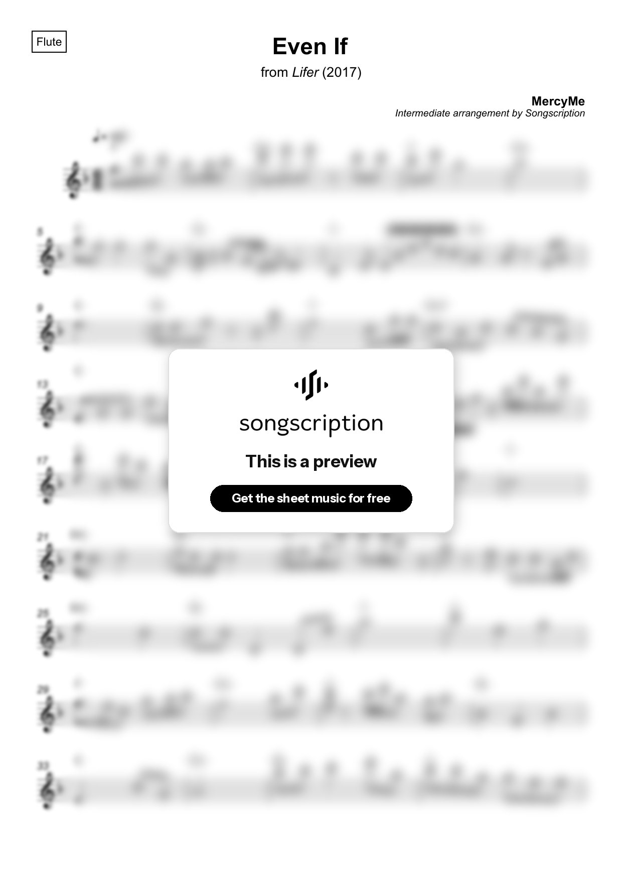 Intermediate Flute Sheet Music for "Even If" by MercyMe
