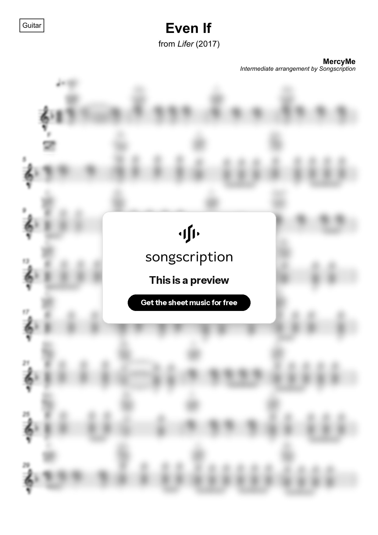 Intermediate Acoustic Guitar Sheet Music for "Even If" by MercyMe
