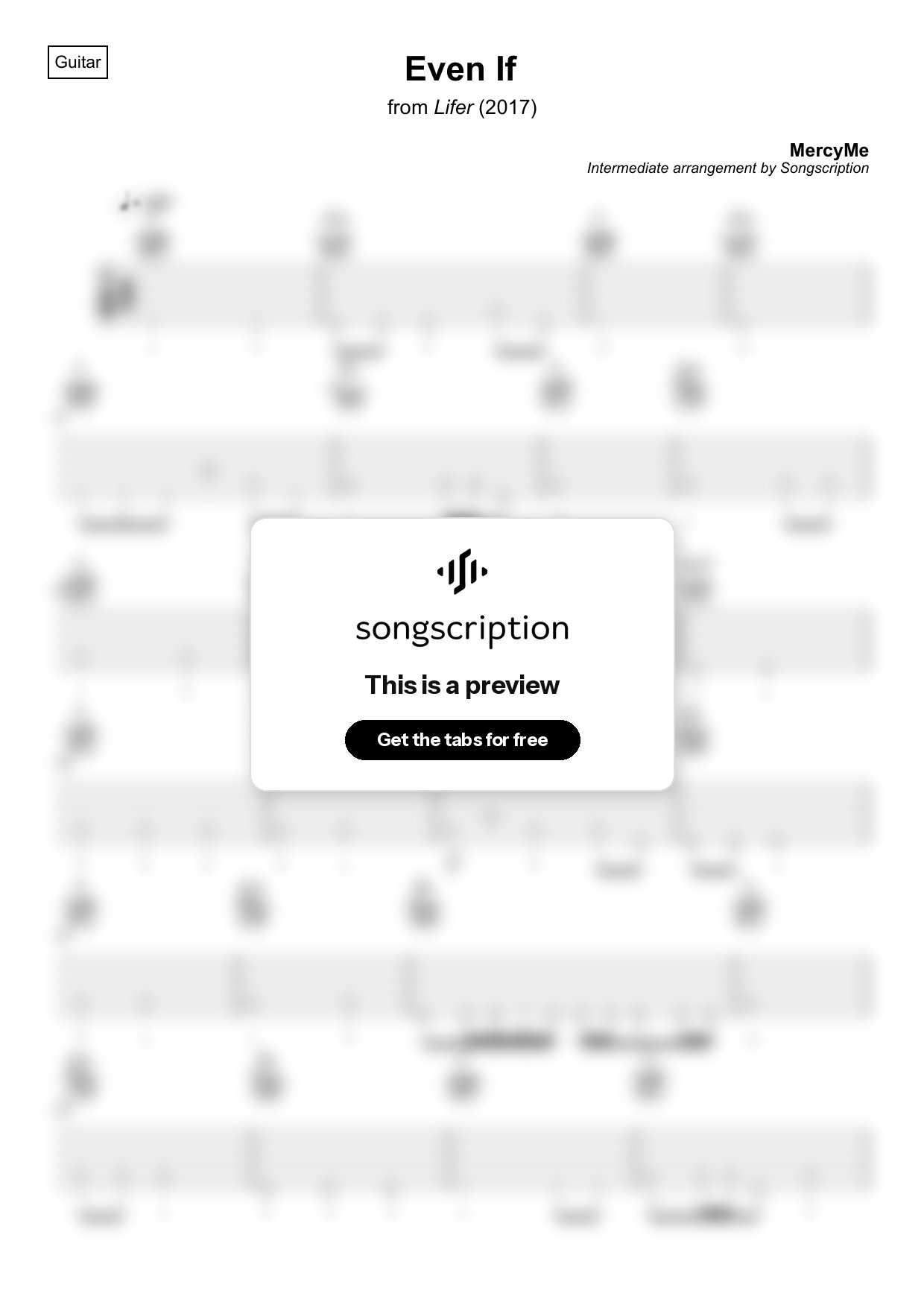 Intermediate Acoustic Guitar Tabs for "Even If" by MercyMe