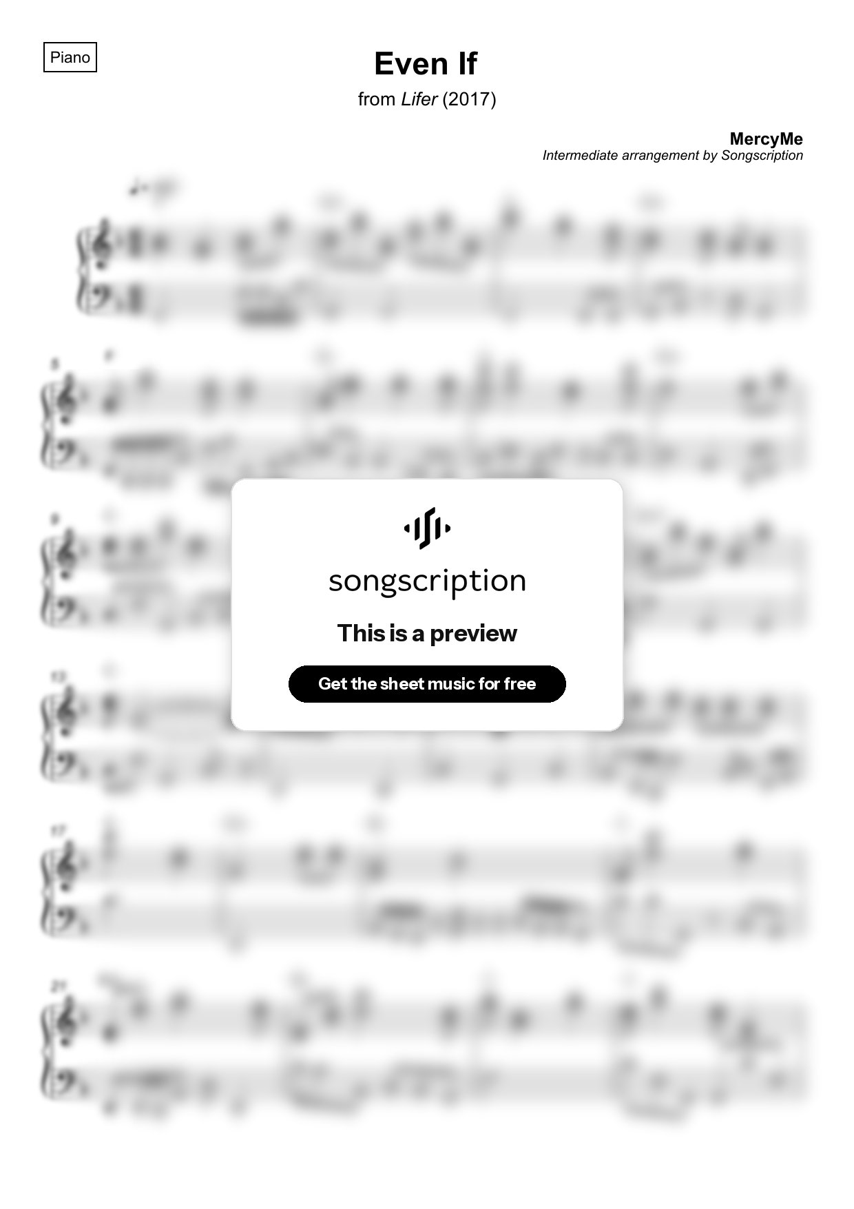 Intermediate Piano Sheet Music for "Even If" by MercyMe