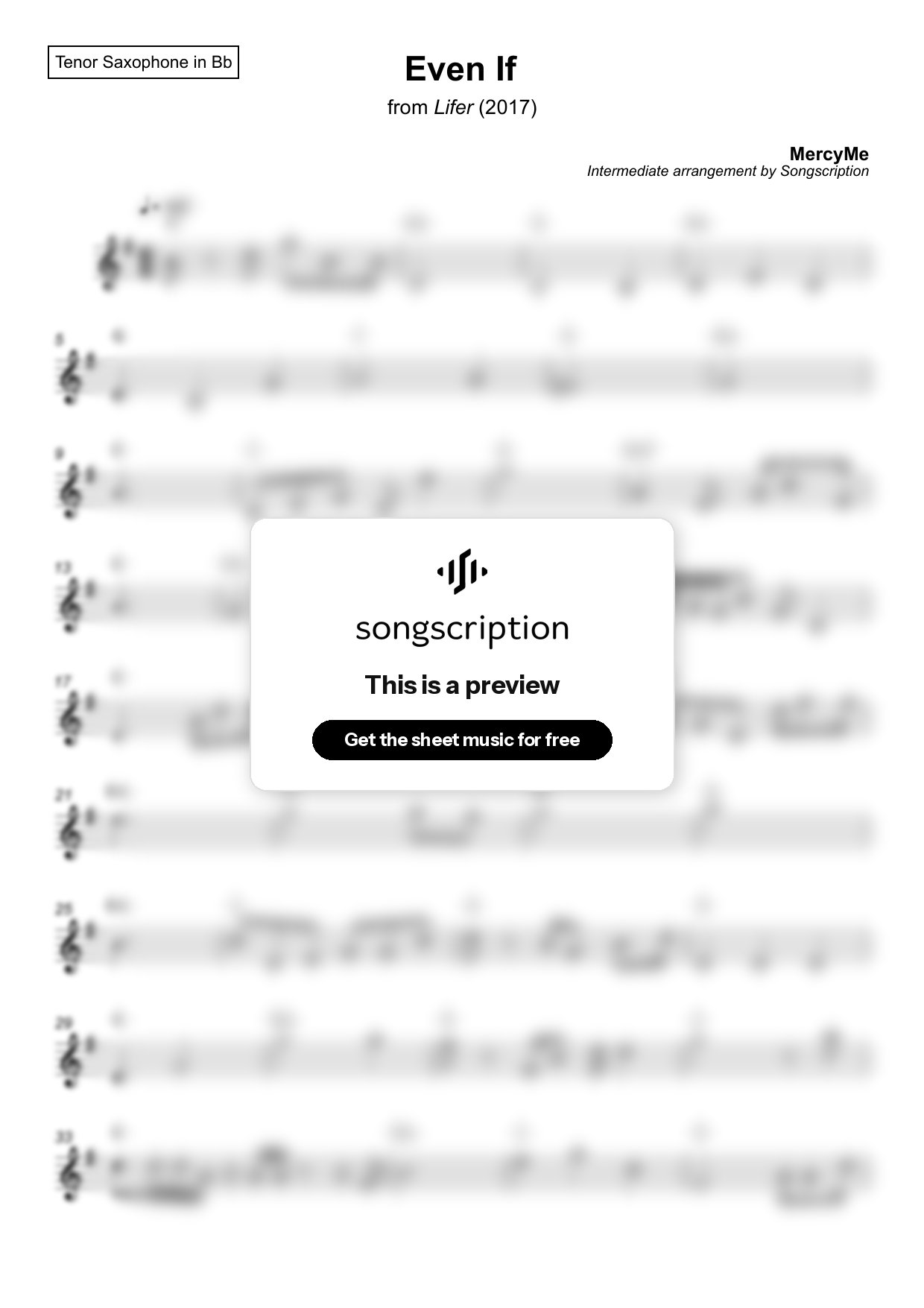 Intermediate Tenor Sax Sheet Music for "Even If" by MercyMe