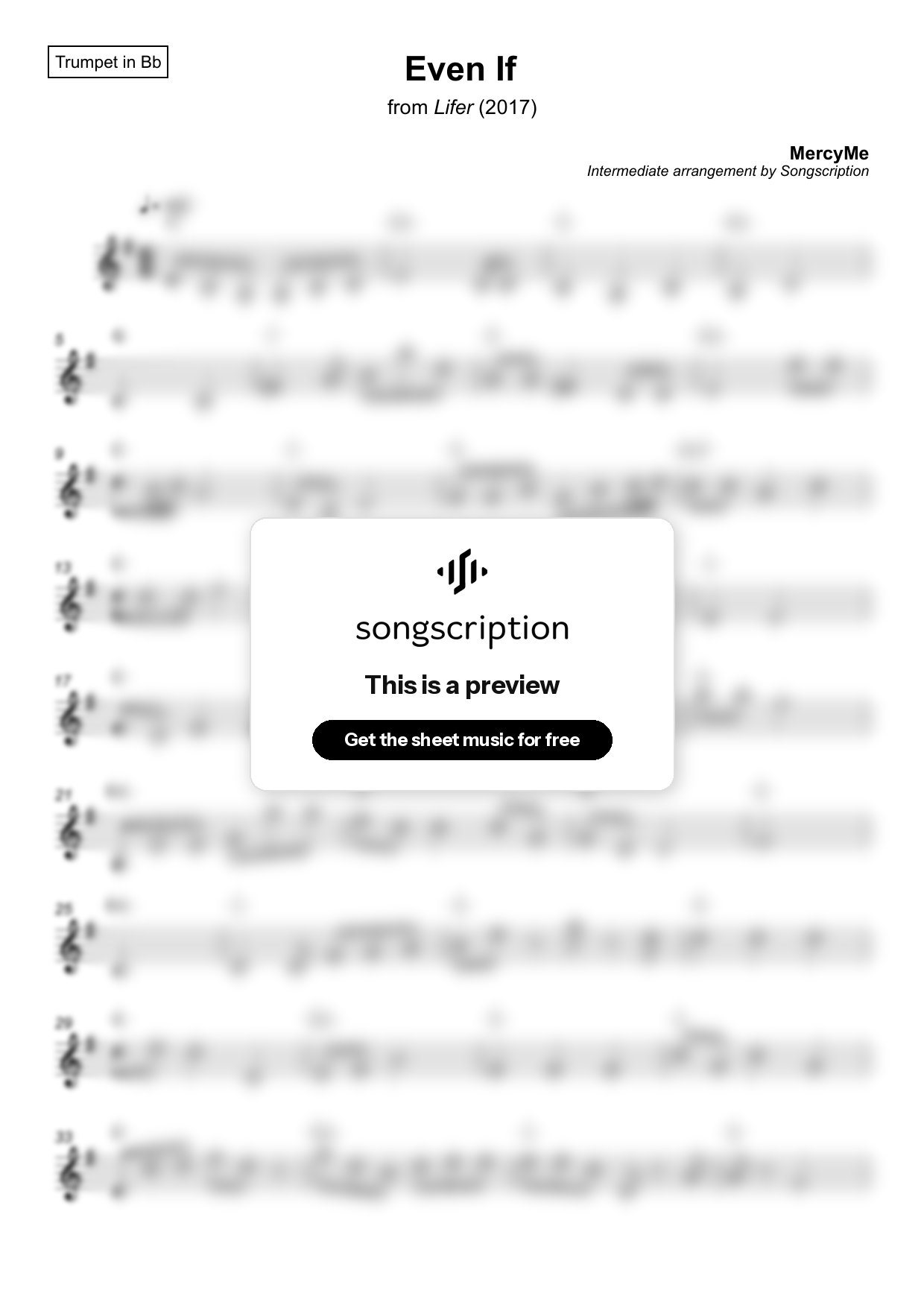 Intermediate Trumpet Sheet Music for "Even If" by MercyMe
