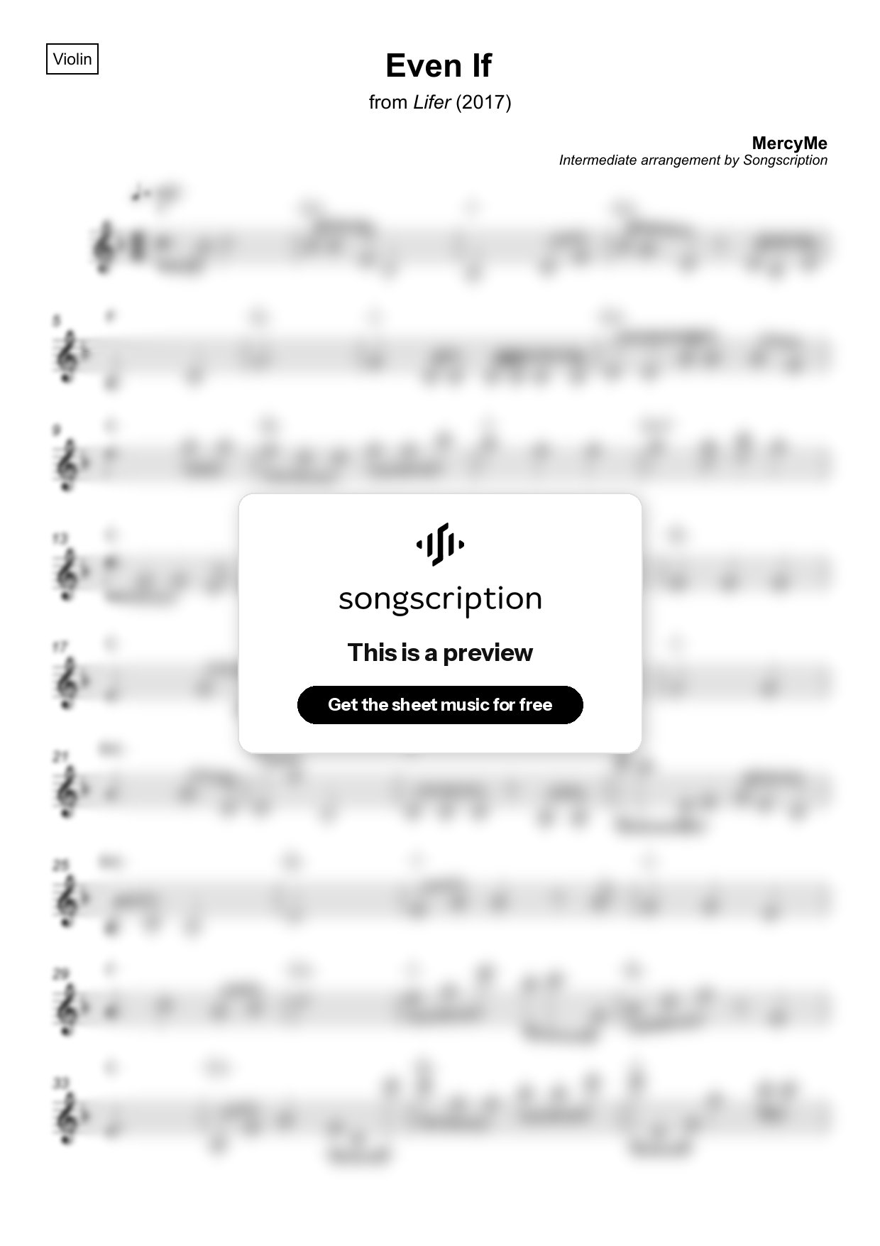 Intermediate Violin Sheet Music for "Even If" by MercyMe