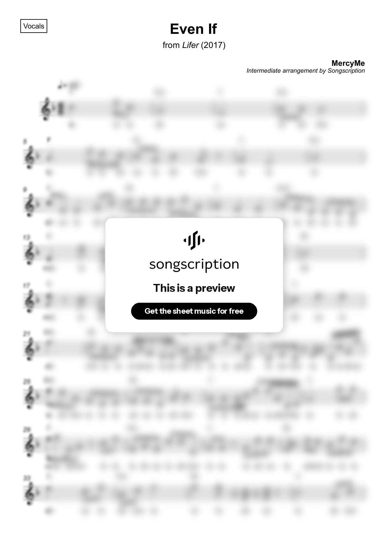 Intermediate Vocals Sheet Music for "Even If" by MercyMe