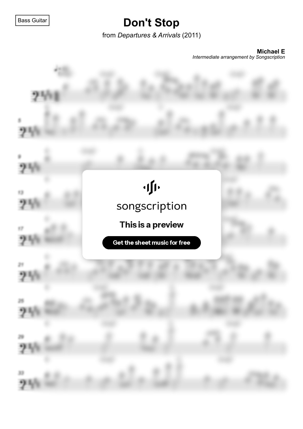 Intermediate Bass Guitar Sheet Music for "Don't Stop" by Michael E