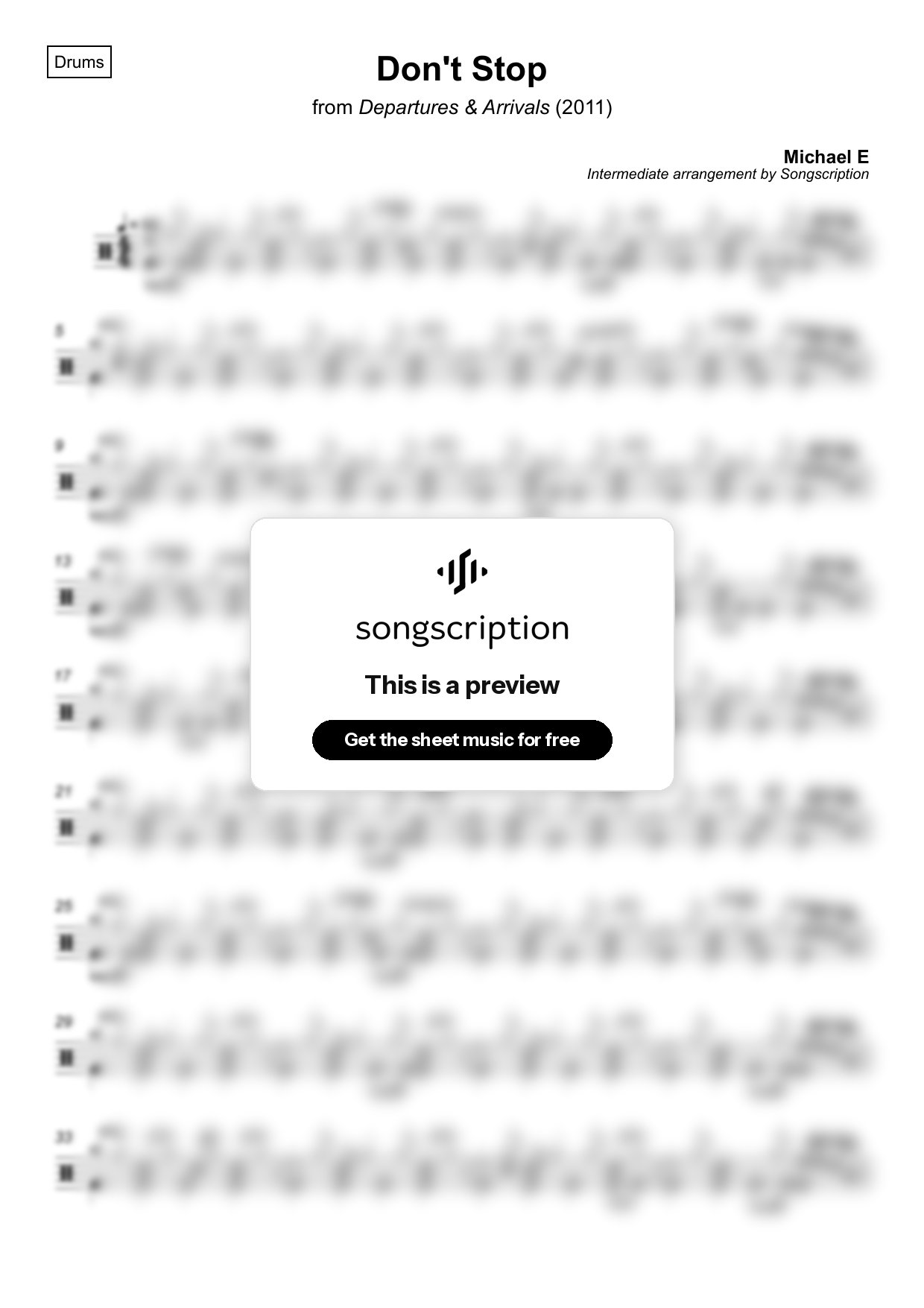 Intermediate Drums Sheet Music for "Don't Stop" by Michael E