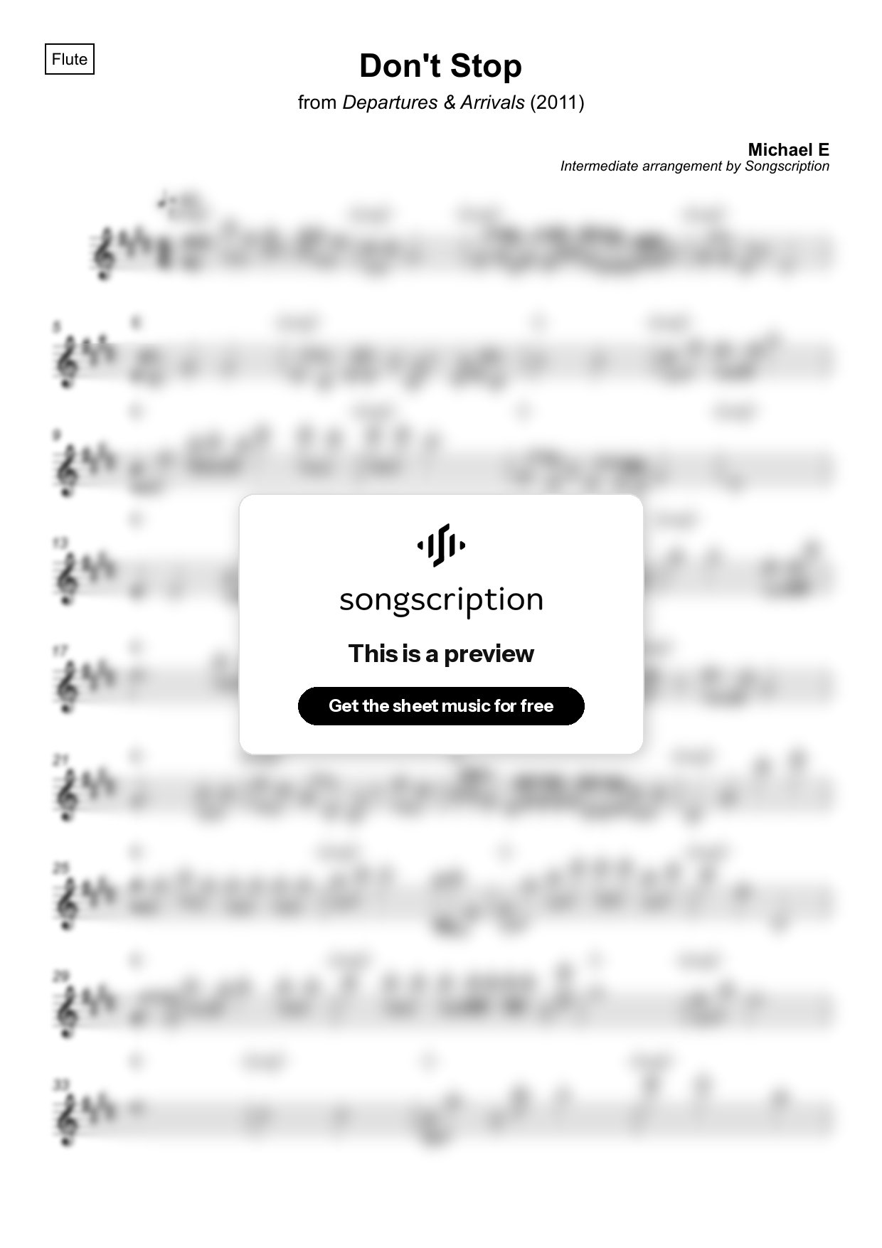 Intermediate Flute Sheet Music for "Don't Stop" by Michael E