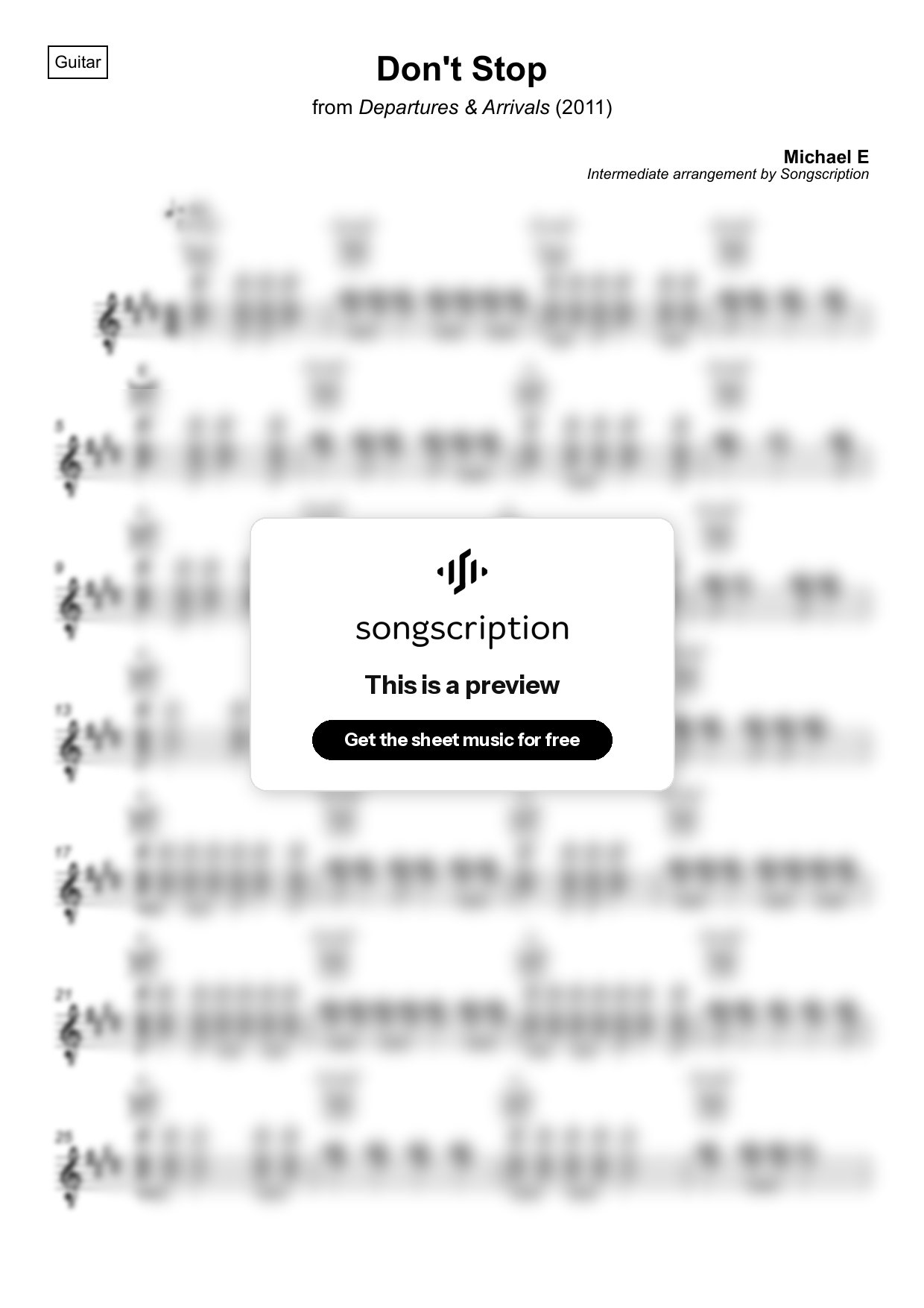 Intermediate Acoustic Guitar Sheet Music for "Don't Stop" by Michael E