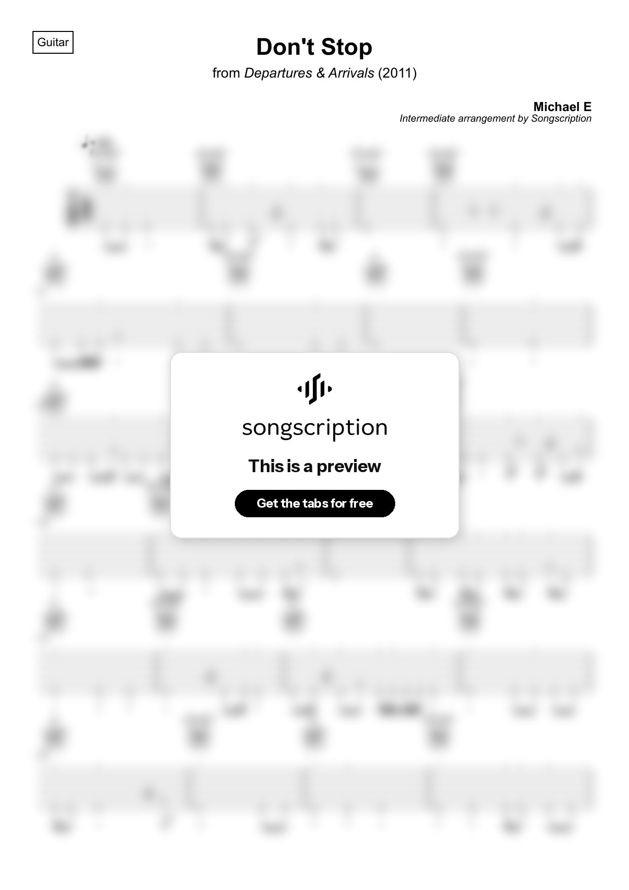 Intermediate Acoustic Guitar Tabs for "Don't Stop" by Michael E