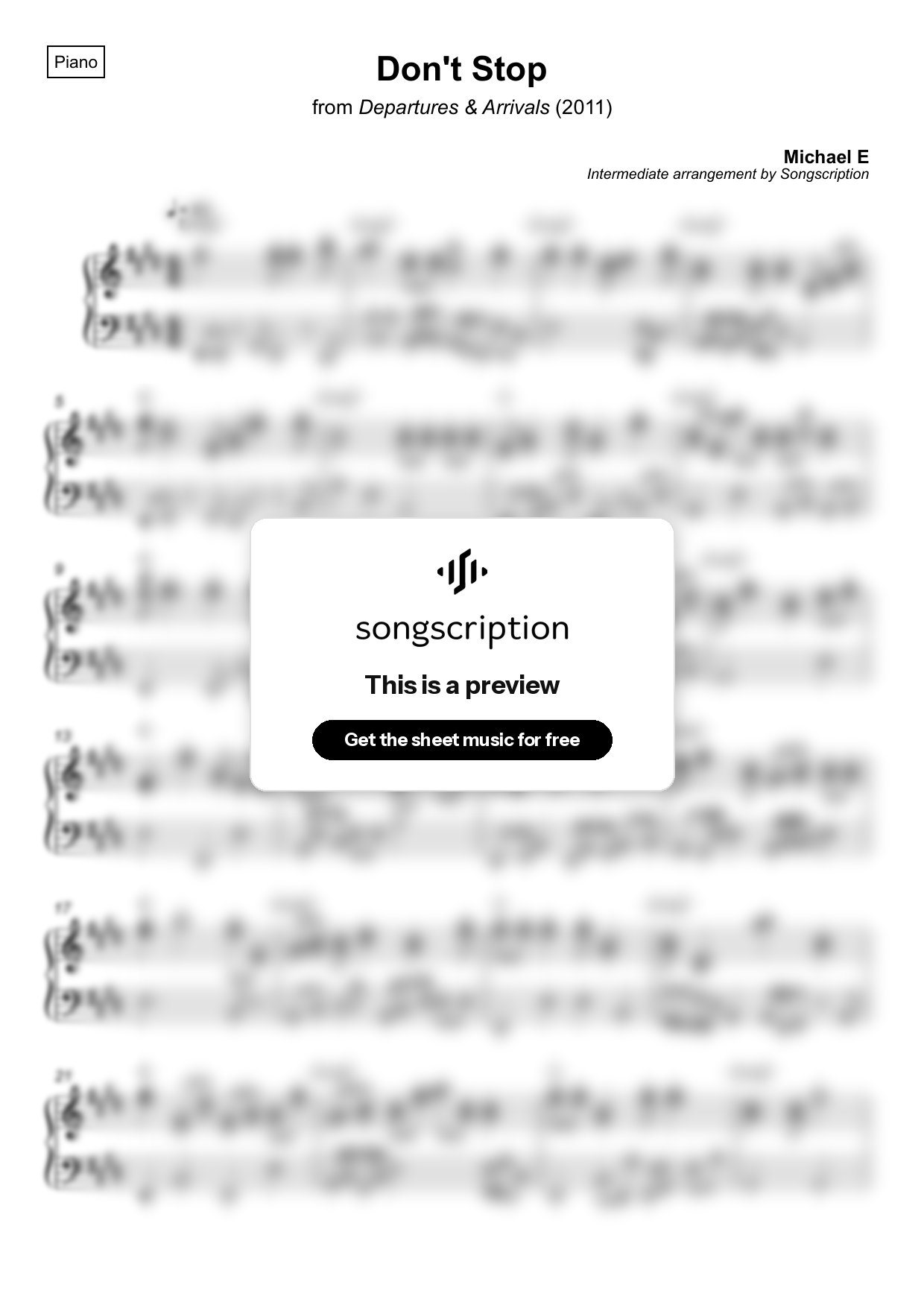 Intermediate Piano Sheet Music for "Don't Stop" by Michael E