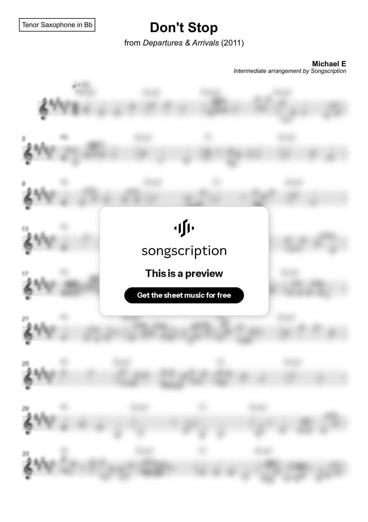 Intermediate Tenor Sax Sheet Music for "Don't Stop" by Michael E
