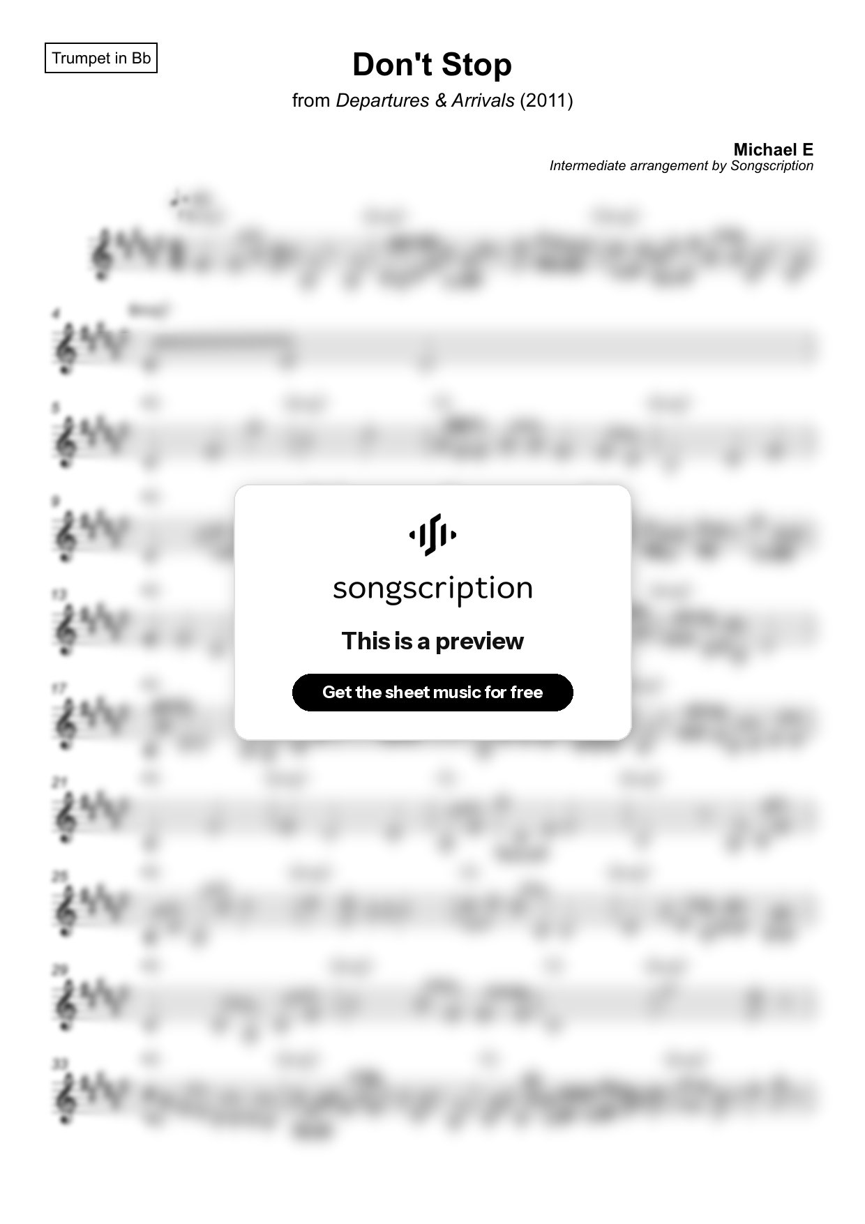 Intermediate Trumpet Sheet Music for "Don't Stop" by Michael E