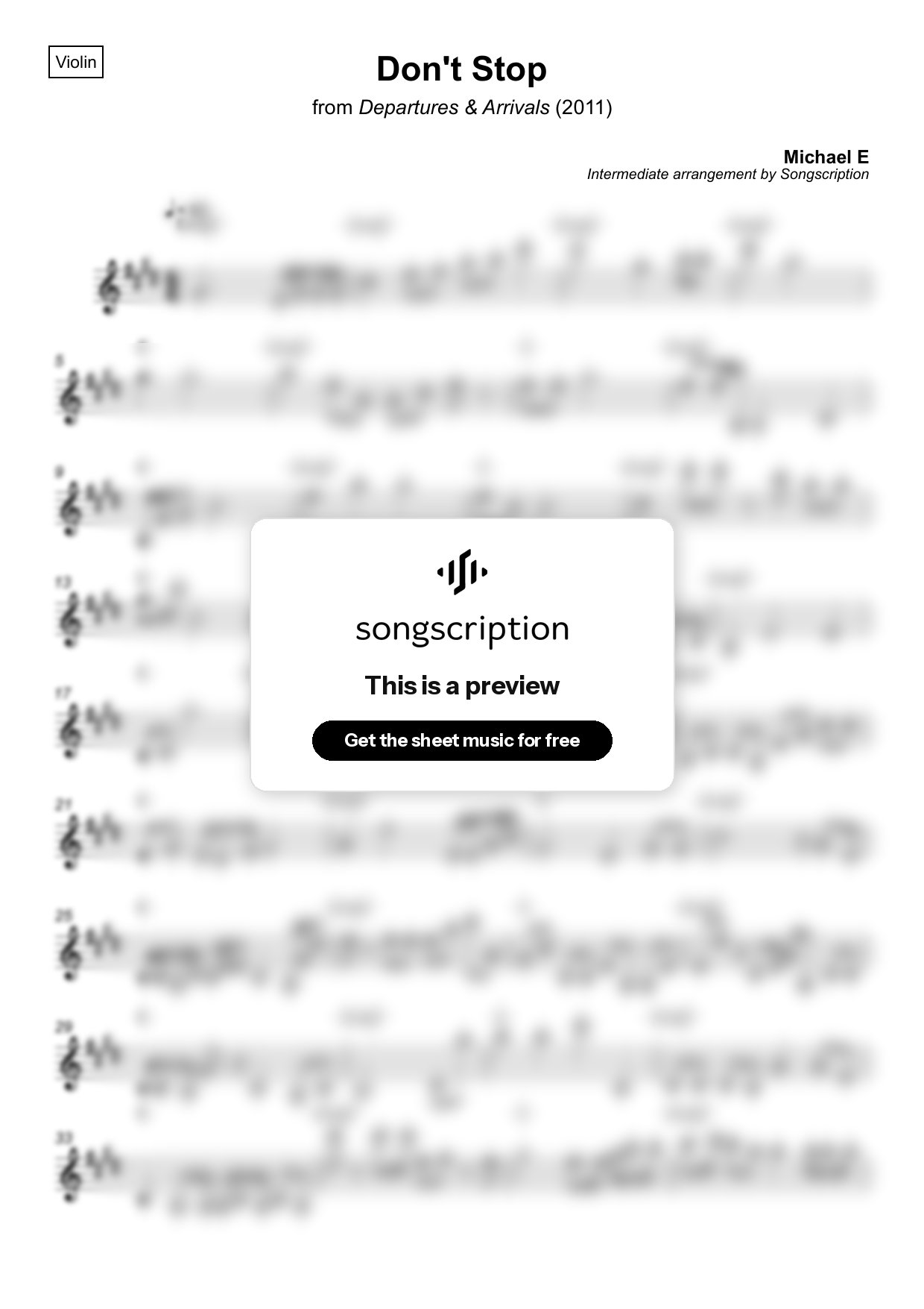 Intermediate Violin Sheet Music for "Don't Stop" by Michael E