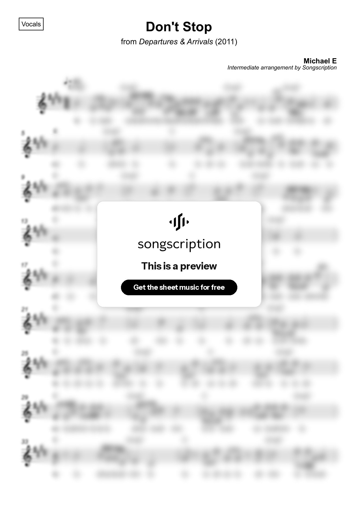 Intermediate Vocals Sheet Music for "Don't Stop" by Michael E