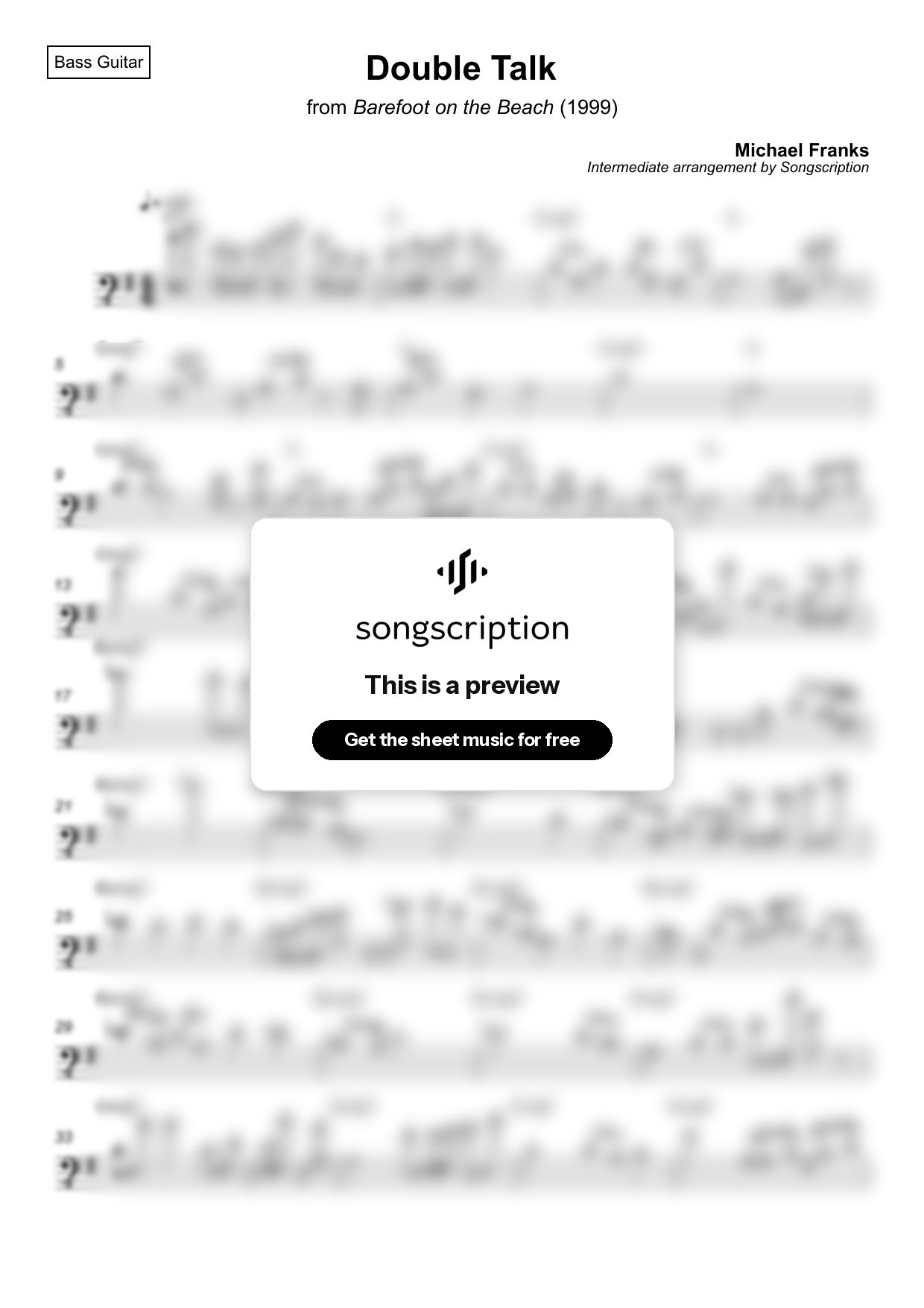 Intermediate Bass Guitar Sheet Music for "Double Talk" by Michael Franks