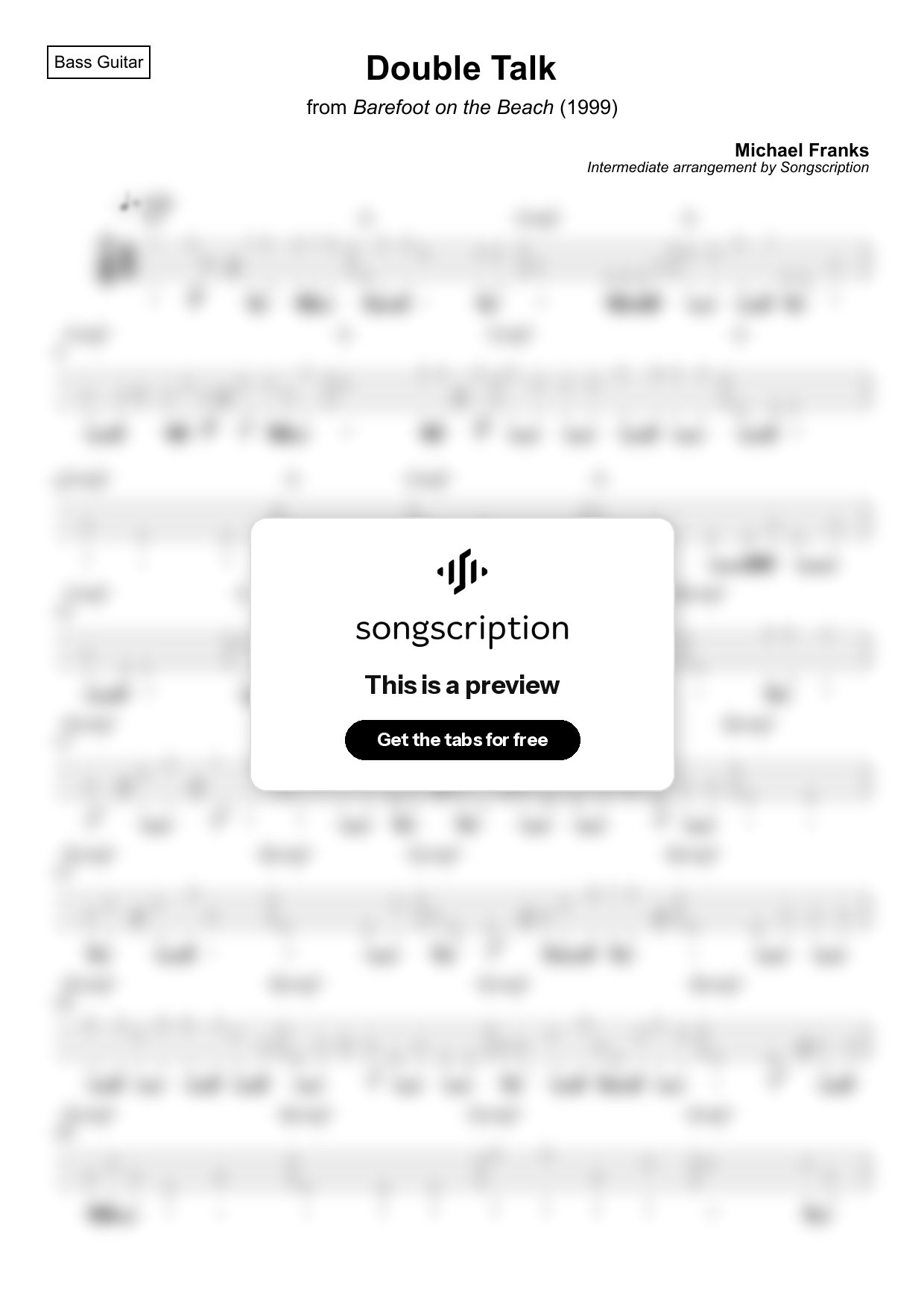 Intermediate Bass Guitar Tabs for "Double Talk" by Michael Franks