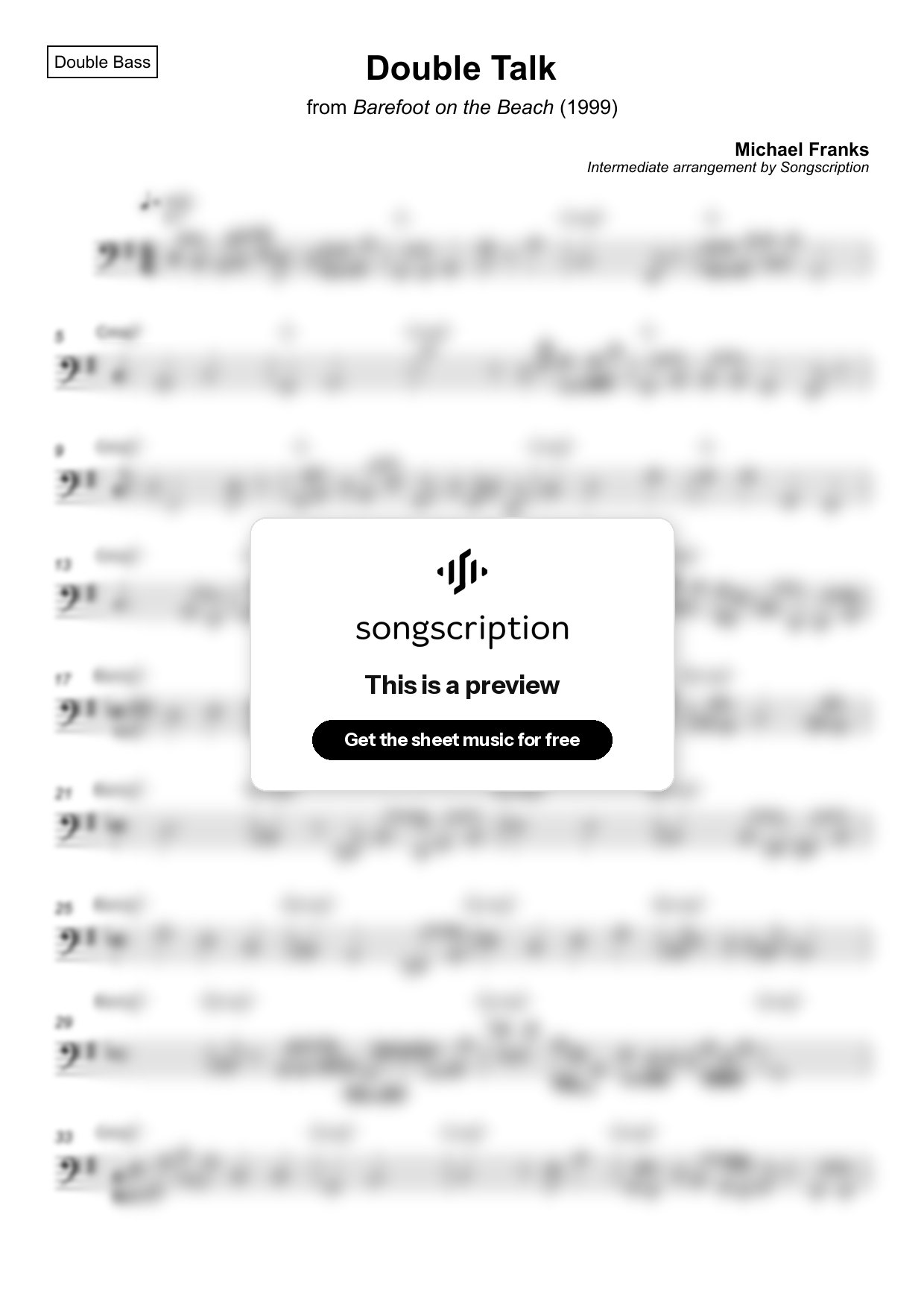 Intermediate Double Bass Sheet Music for "Double Talk" by Michael Franks
