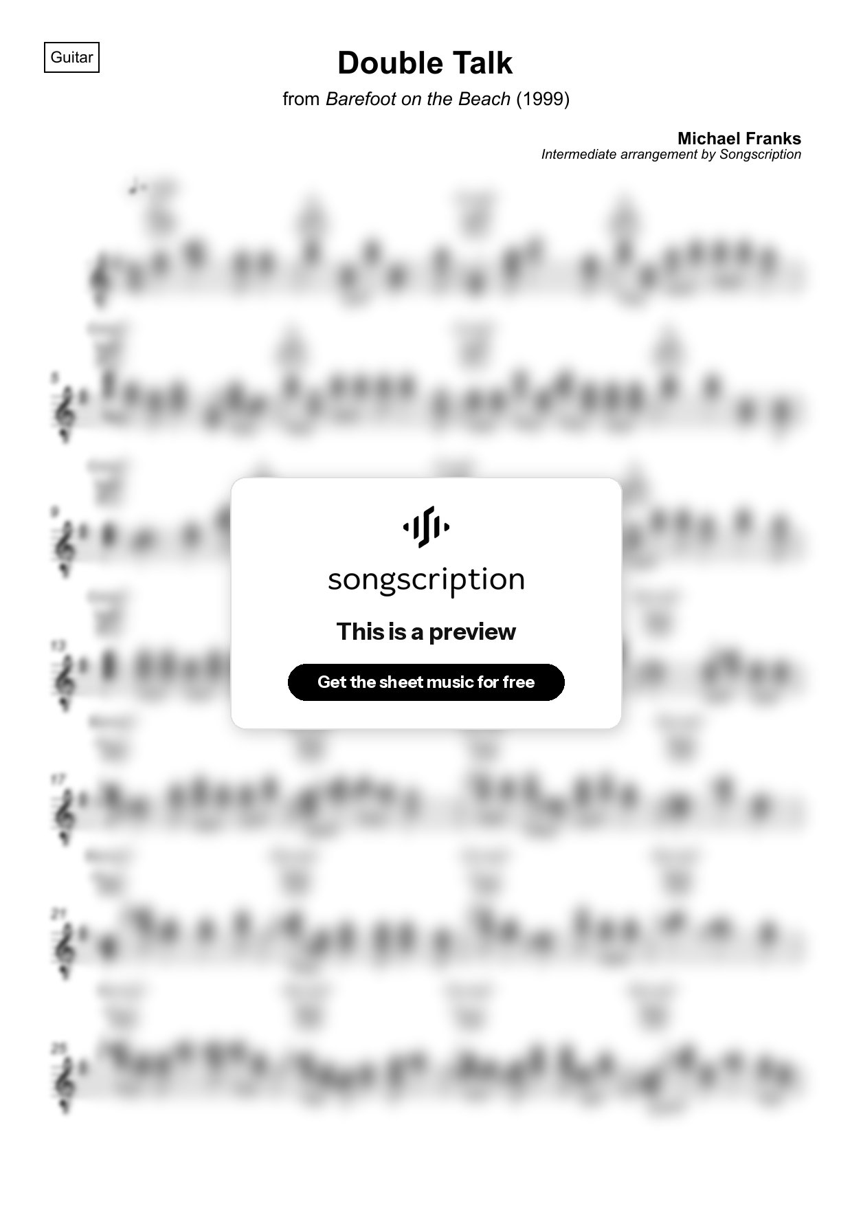 Intermediate Acoustic Guitar Sheet Music for "Double Talk" by Michael Franks
