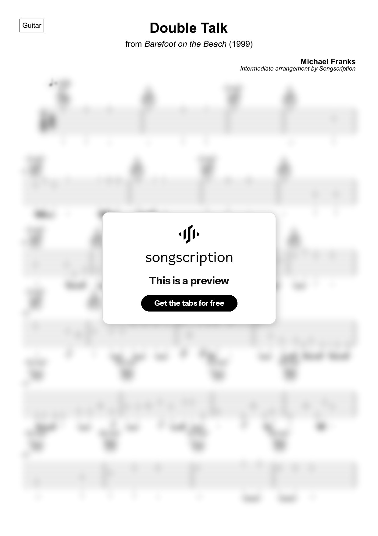 Intermediate Acoustic Guitar Tabs for "Double Talk" by Michael Franks