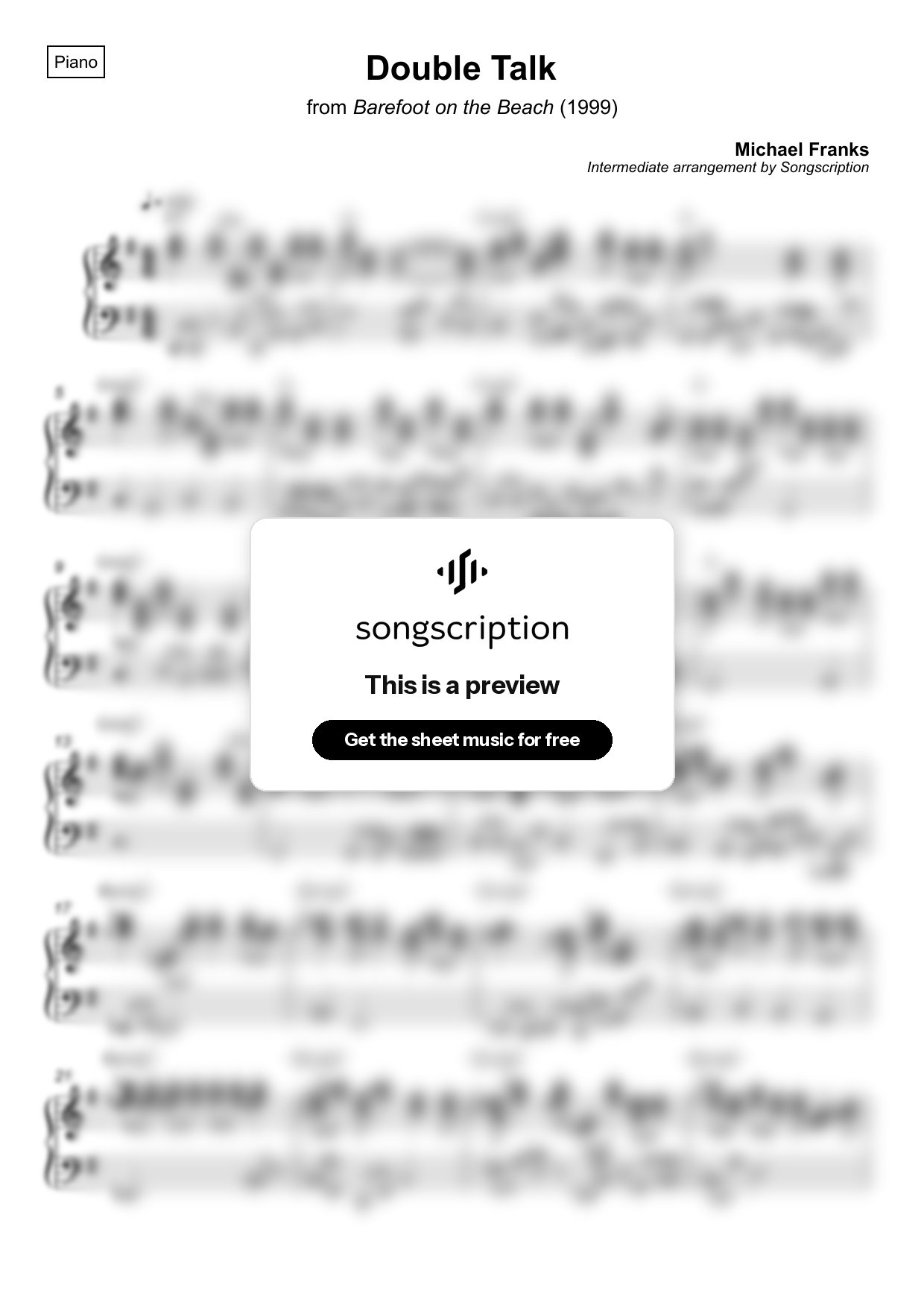 Intermediate Piano Sheet Music for "Double Talk" by Michael Franks