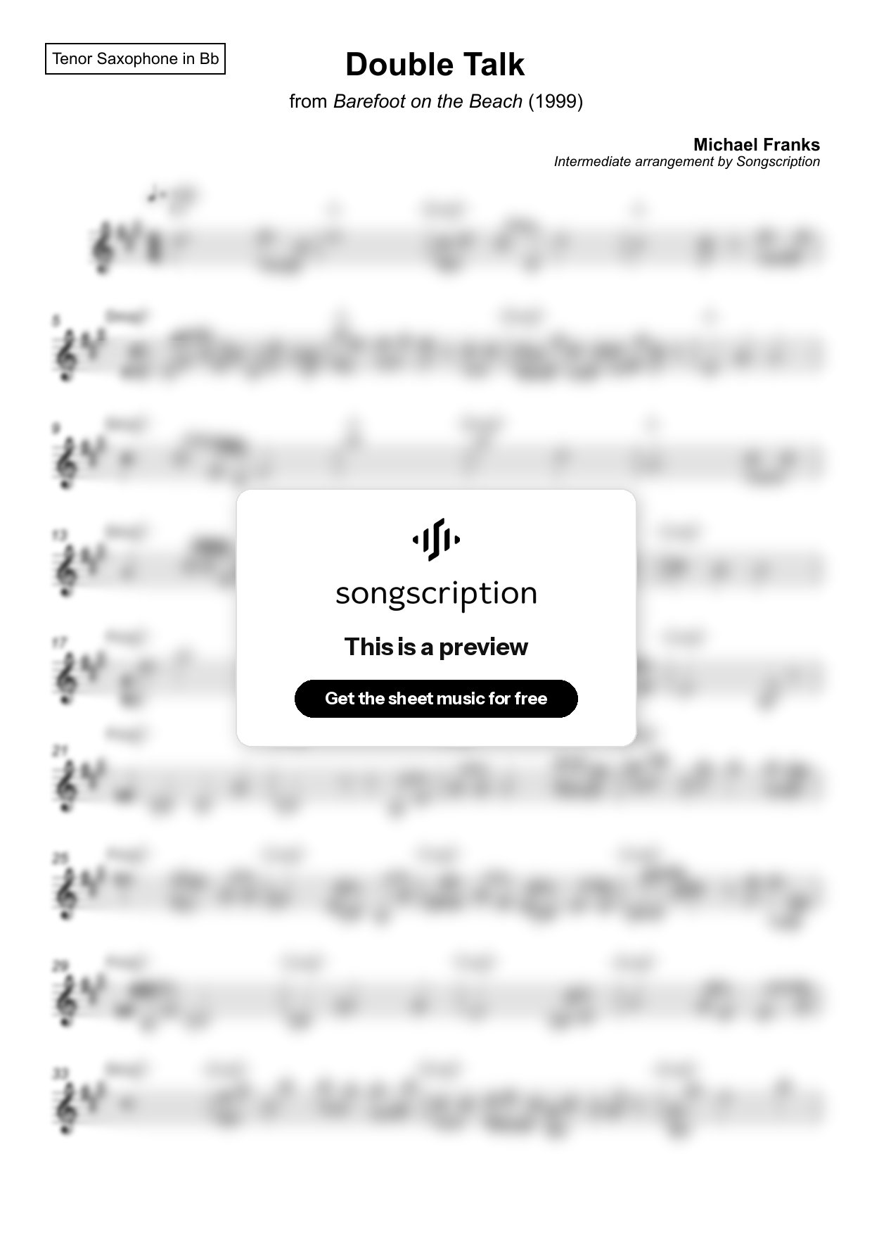 Intermediate Tenor Sax Sheet Music for "Double Talk" by Michael Franks
