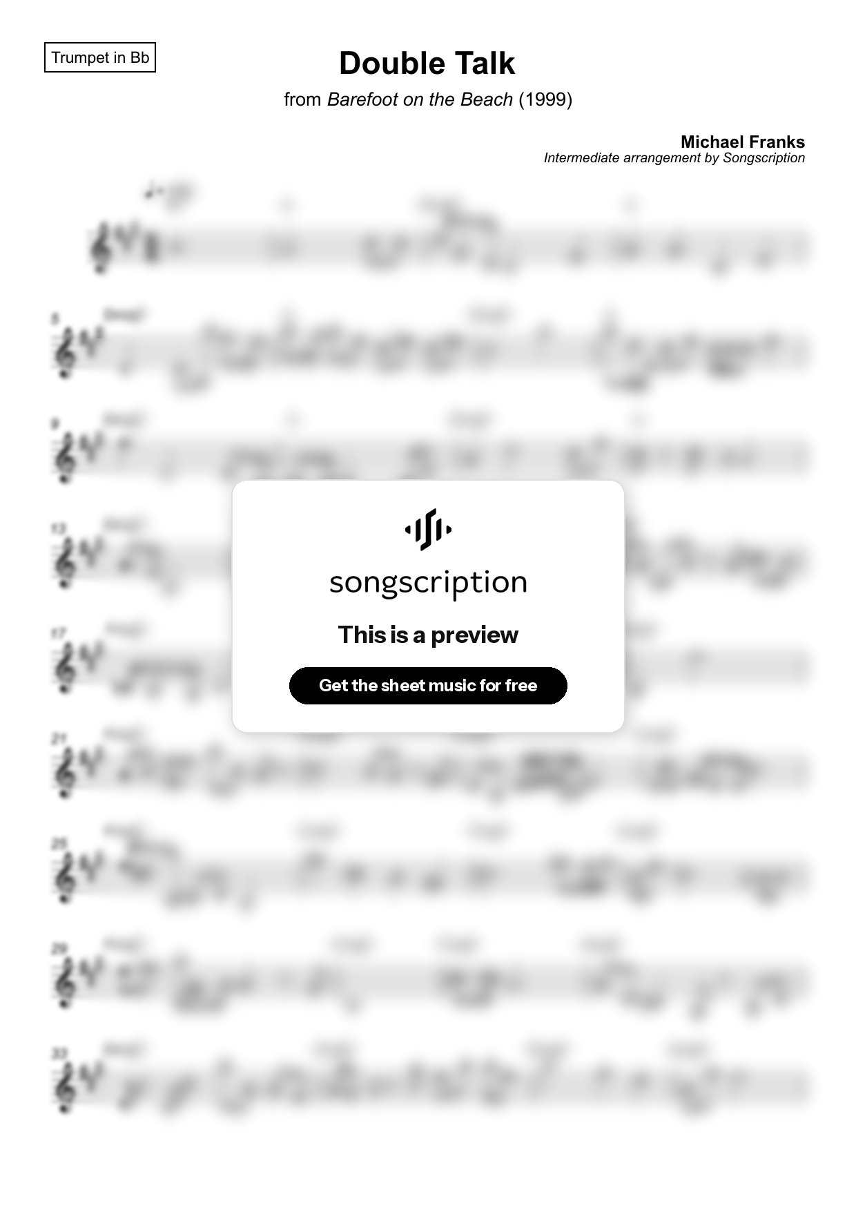Intermediate Trumpet Sheet Music for "Double Talk" by Michael Franks