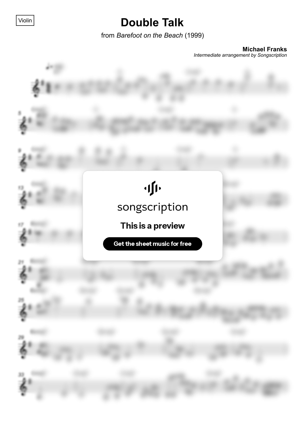 Intermediate Violin Sheet Music for "Double Talk" by Michael Franks