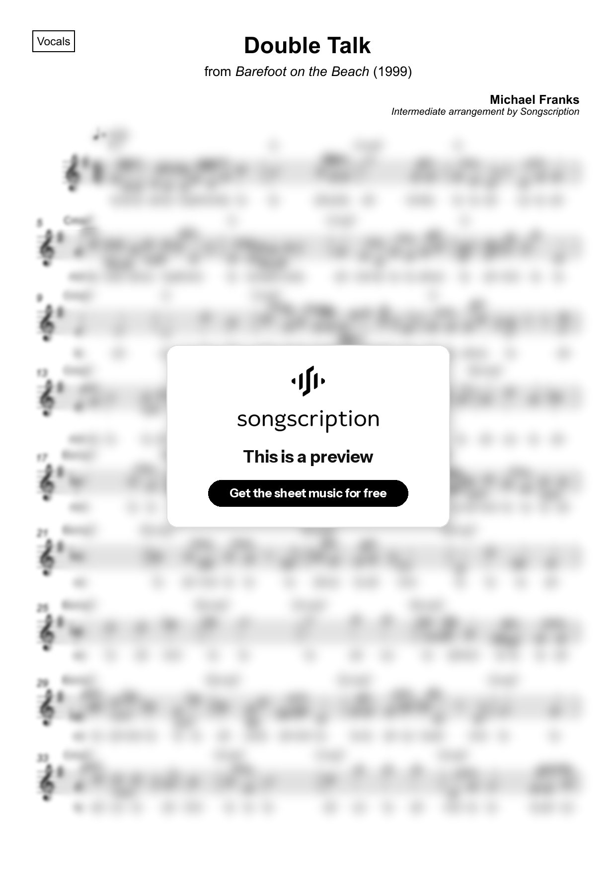 Intermediate Vocals Sheet Music for "Double Talk" by Michael Franks