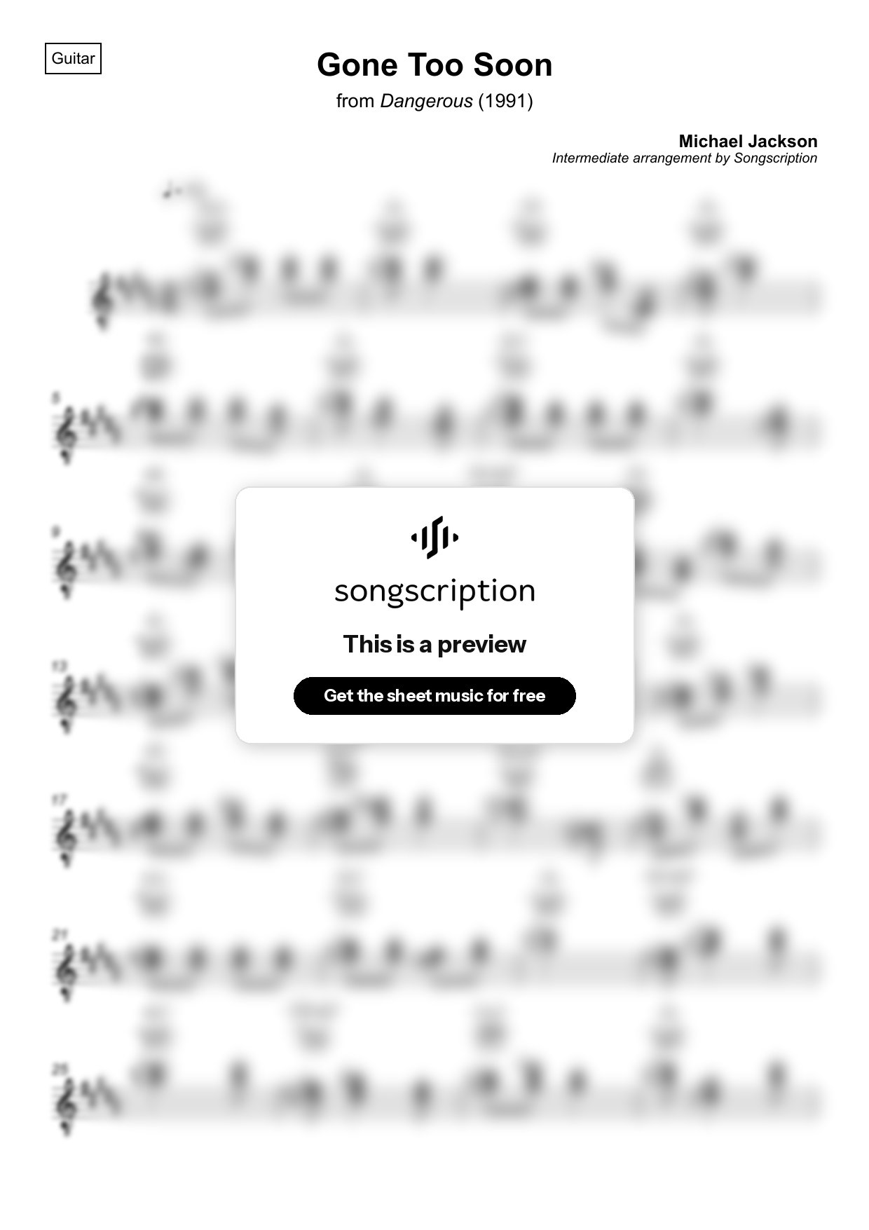 Intermediate Acoustic Guitar Sheet Music for "Gone Too Soon" by Michael Jackson