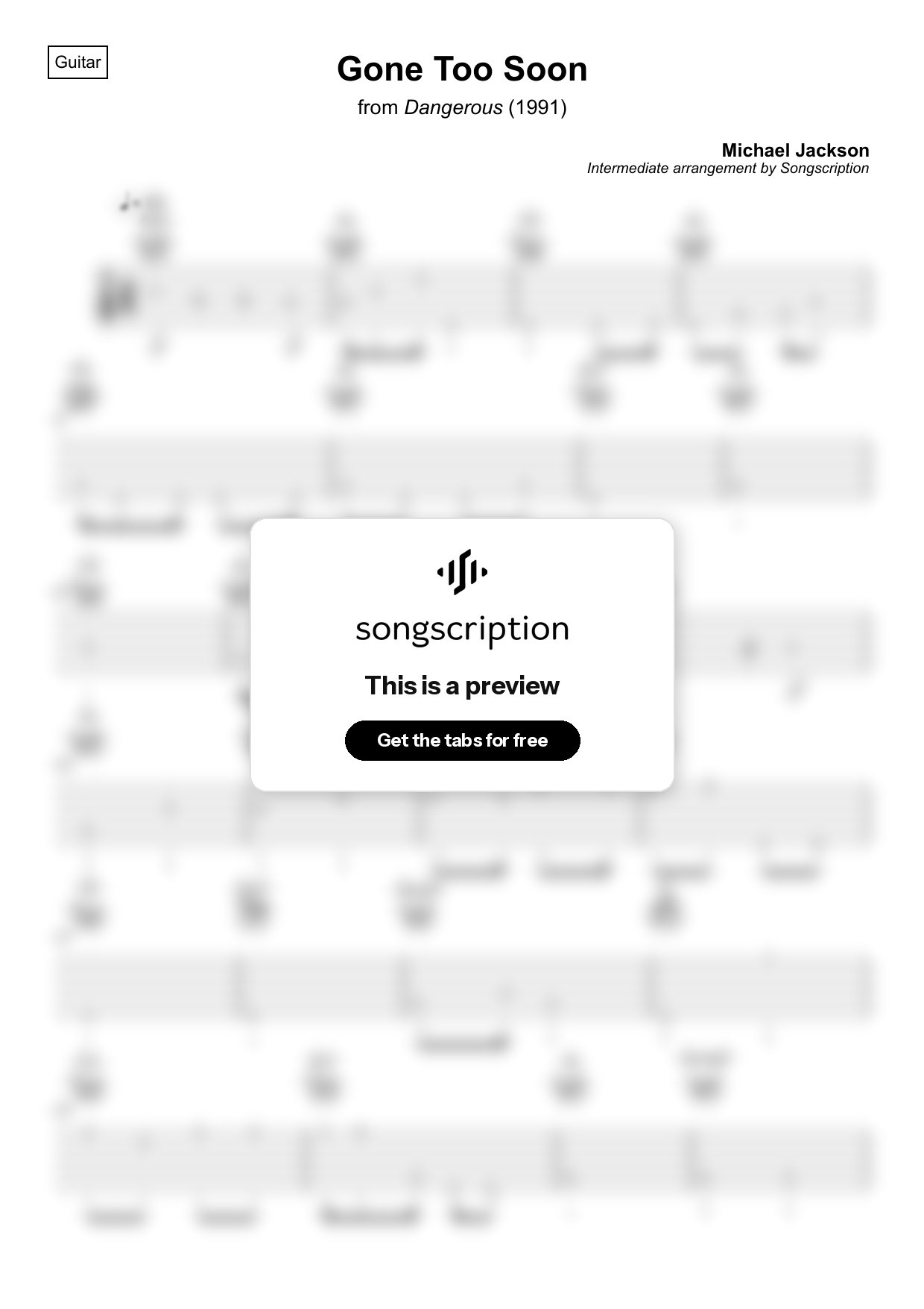 Intermediate Acoustic Guitar Tabs for "Gone Too Soon" by Michael Jackson