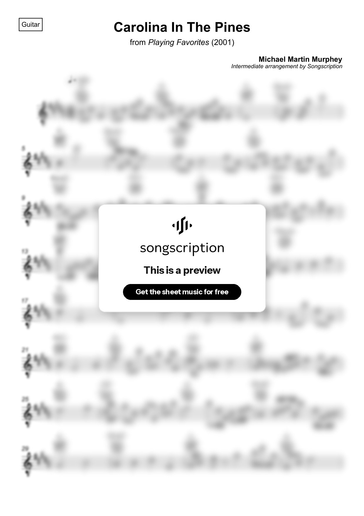 Intermediate Acoustic Guitar Sheet Music for "Carolina In The Pines" by Michael Martin Murphey