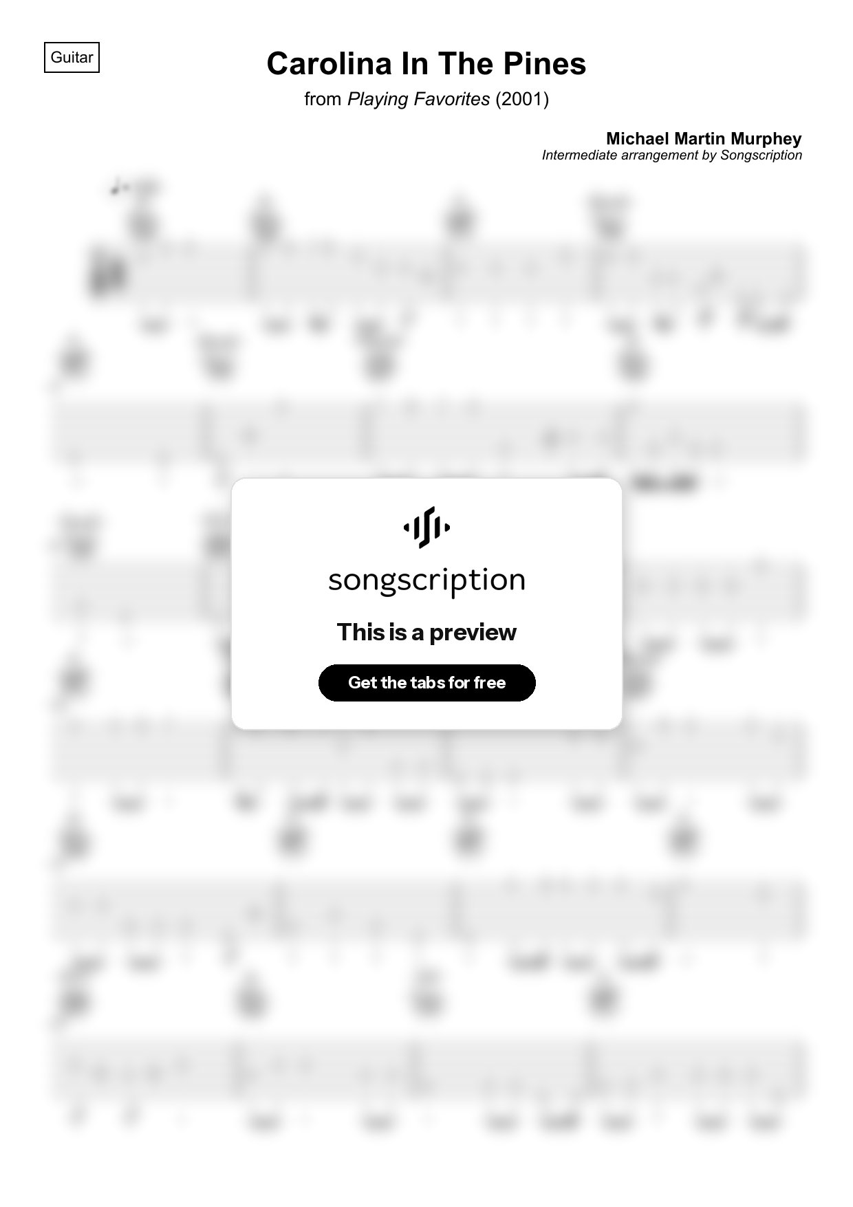 Intermediate Acoustic Guitar Tabs for "Carolina In The Pines" by Michael Martin Murphey