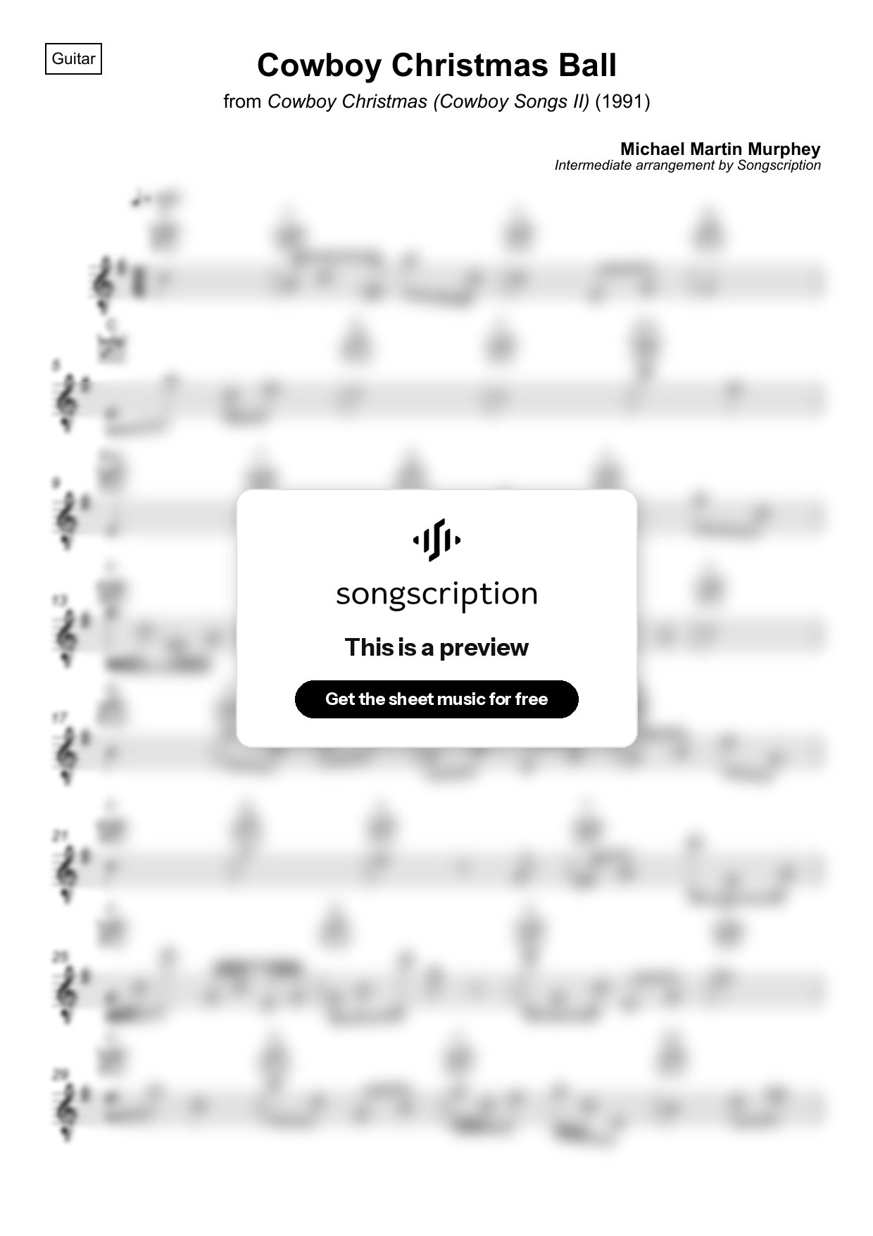 Intermediate Acoustic Guitar Sheet Music for "Cowboy Christmas Ball" by Michael Martin Murphey