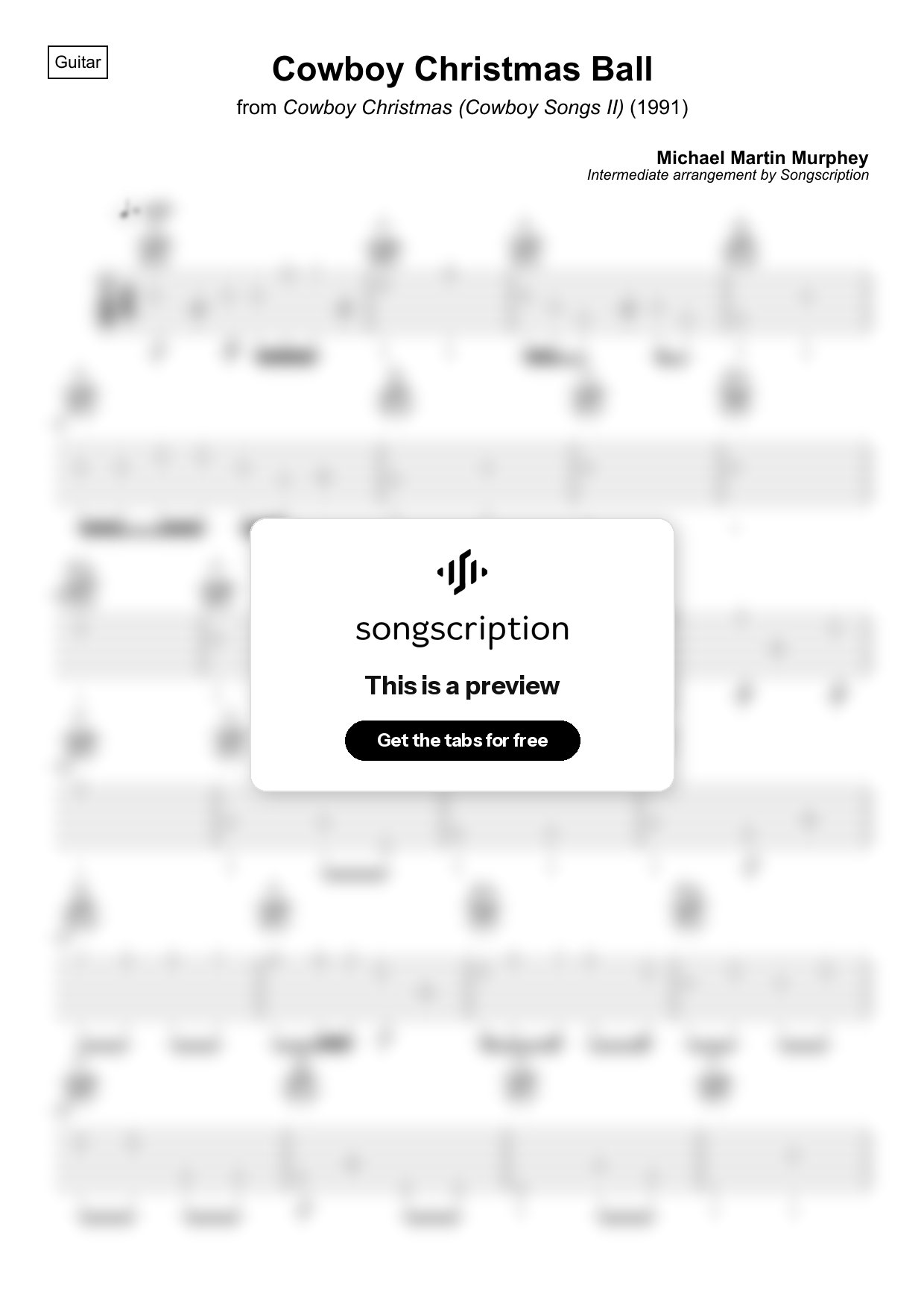 Intermediate Acoustic Guitar Tabs for "Cowboy Christmas Ball" by Michael Martin Murphey
