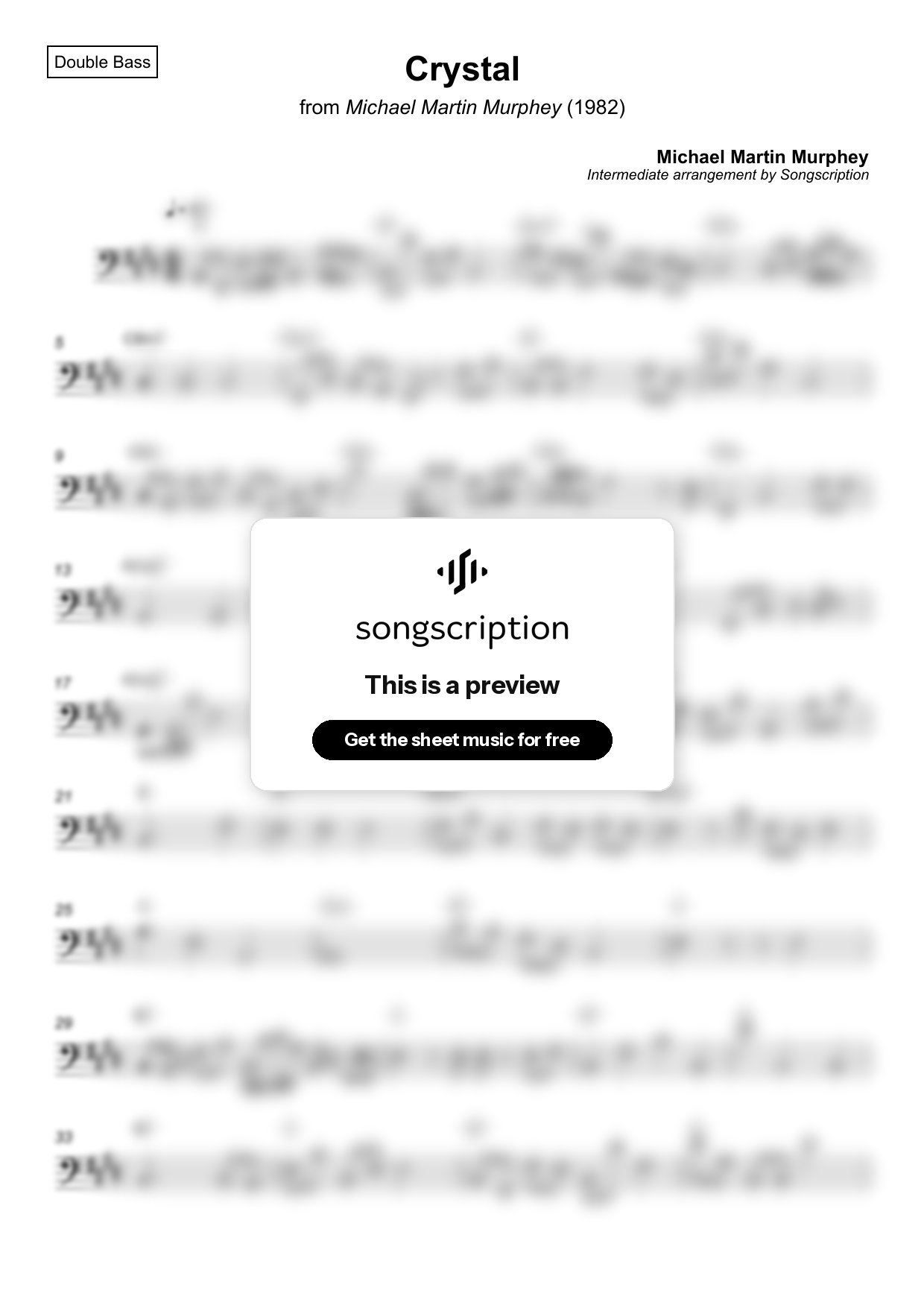 Intermediate Double Bass Sheet Music for "Crystal" by Michael Martin Murphey