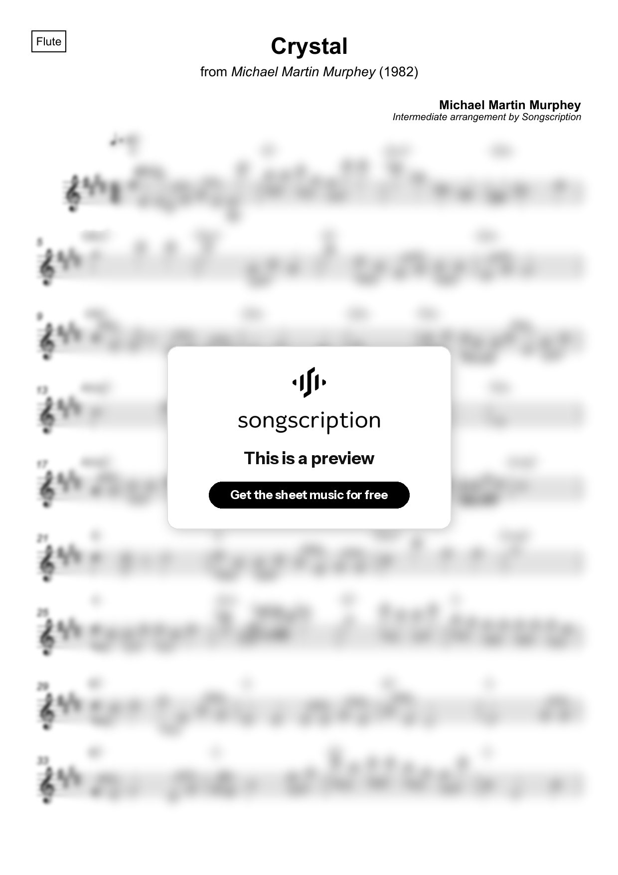 Intermediate Flute Sheet Music for "Crystal" by Michael Martin Murphey