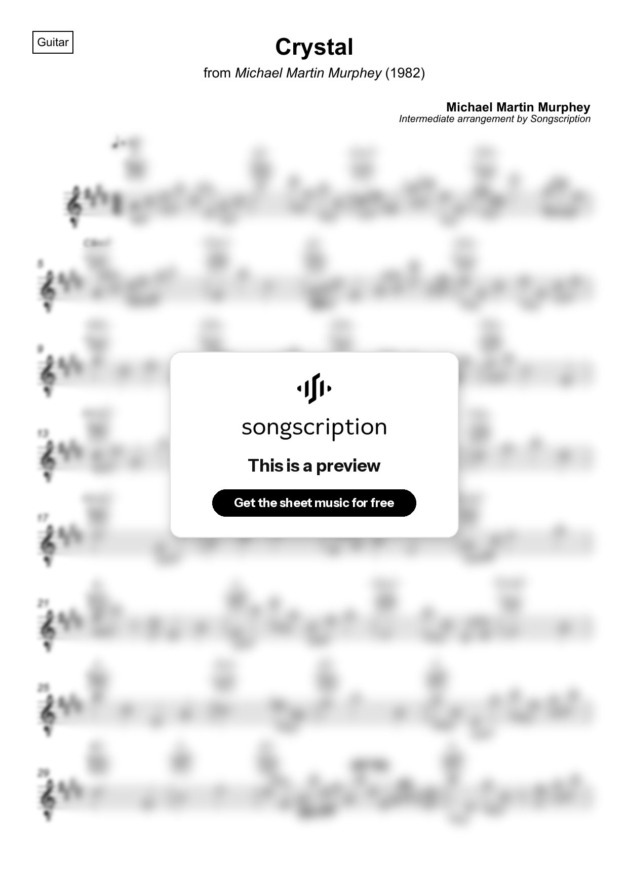 Intermediate Acoustic Guitar Sheet Music for "Crystal" by Michael Martin Murphey