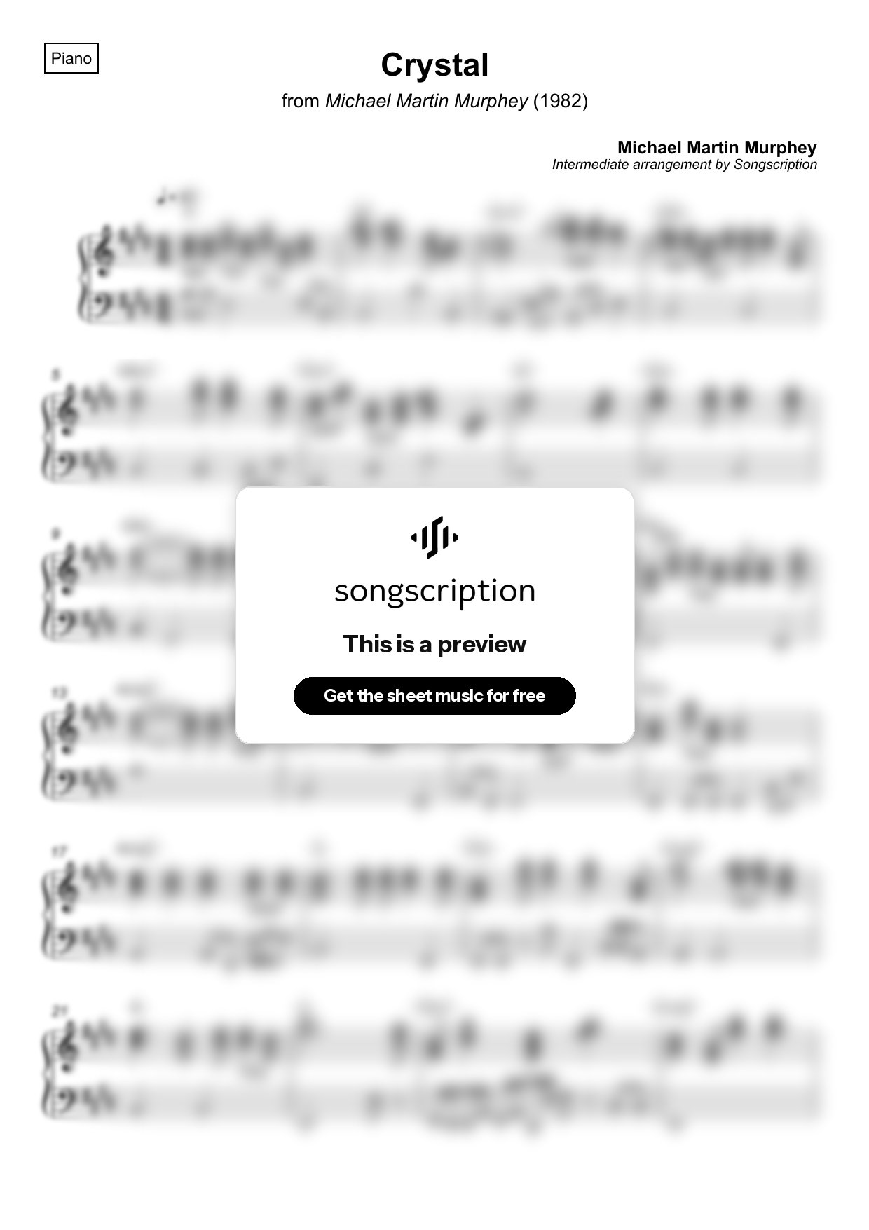 Intermediate Piano Sheet Music for "Crystal" by Michael Martin Murphey