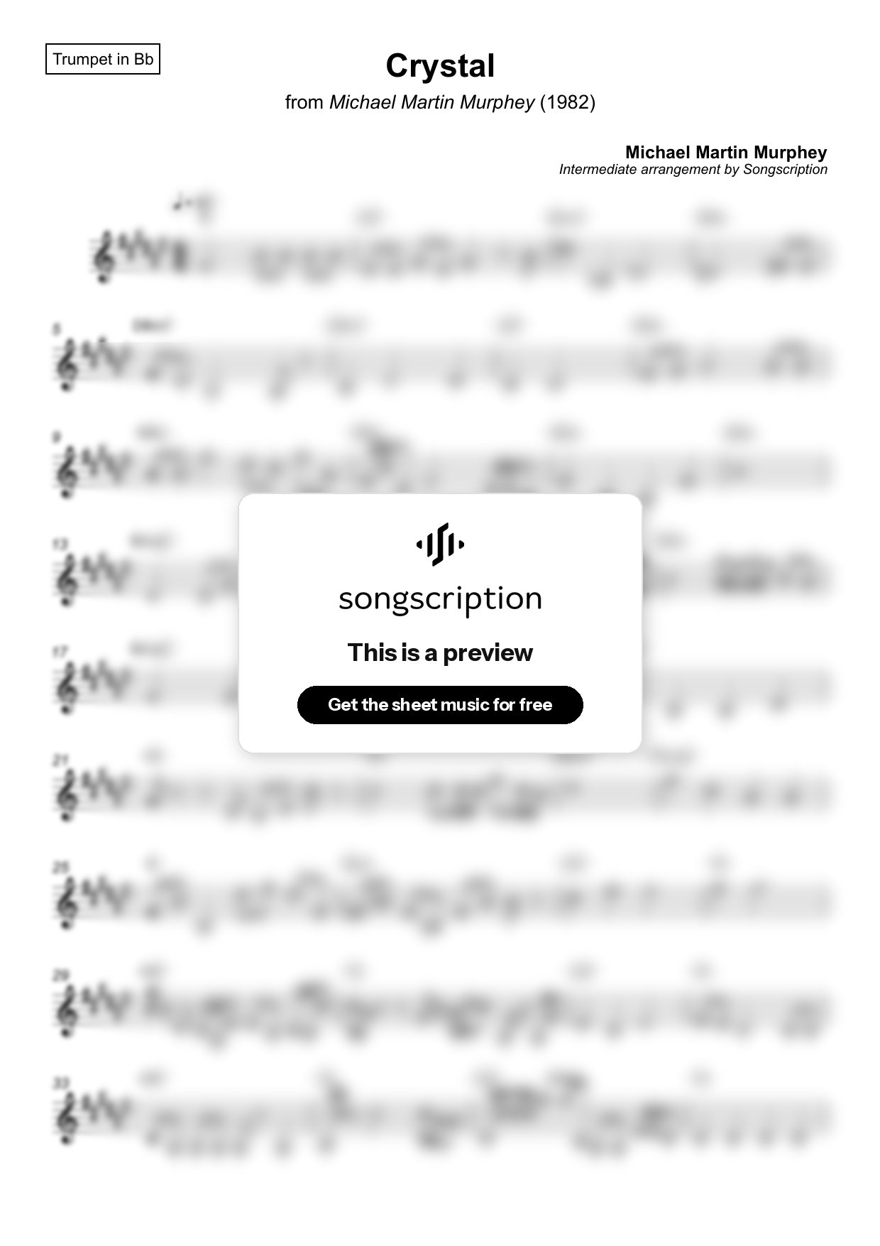 Intermediate Trumpet Sheet Music for "Crystal" by Michael Martin Murphey