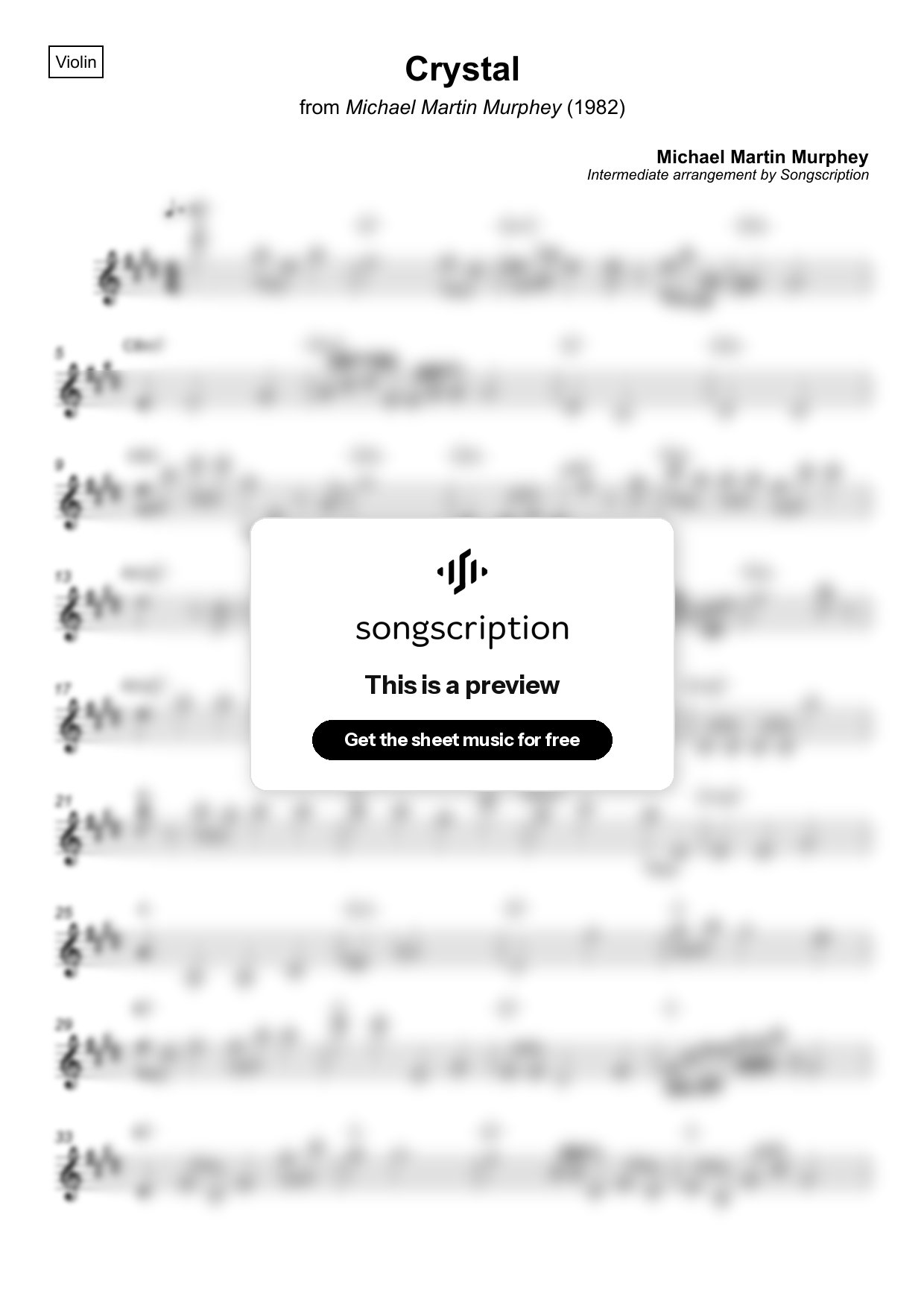 Intermediate Violin Sheet Music for "Crystal" by Michael Martin Murphey