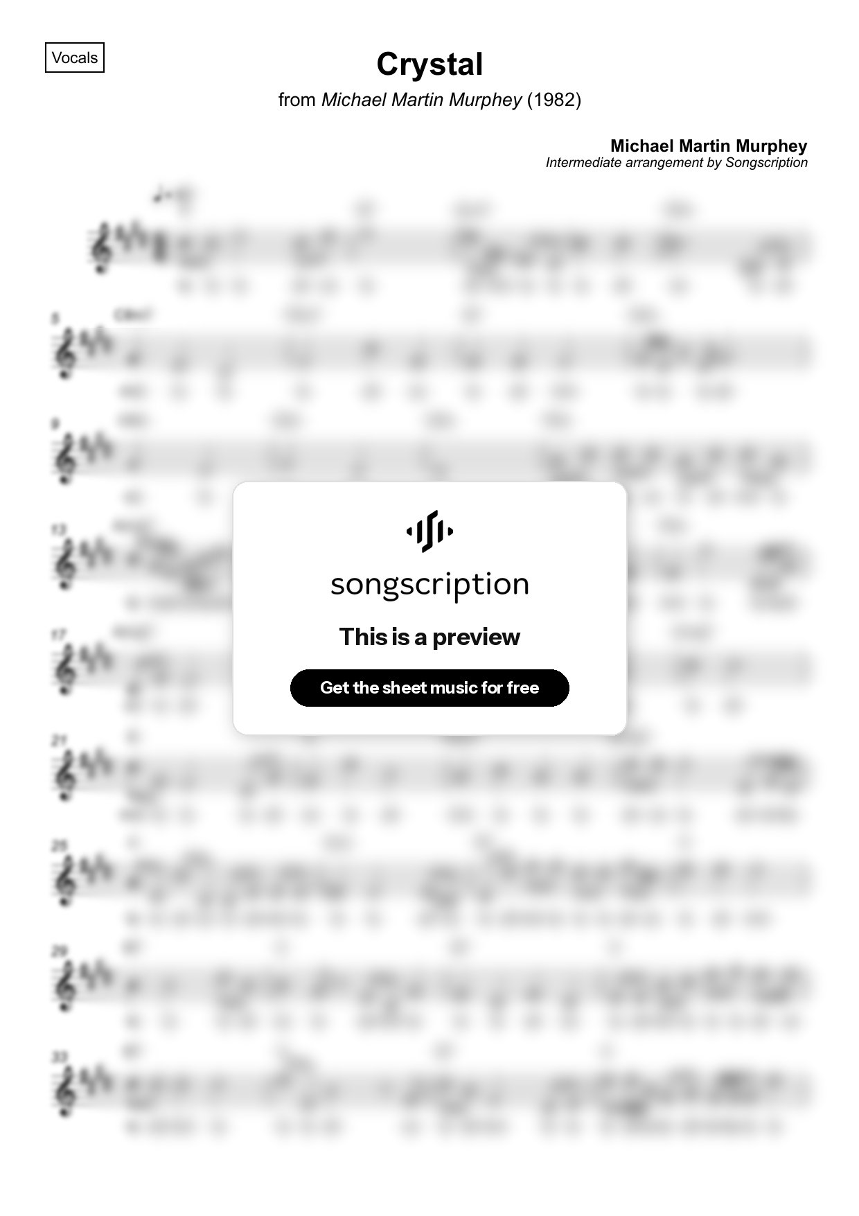 Intermediate Vocals Sheet Music for "Crystal" by Michael Martin Murphey