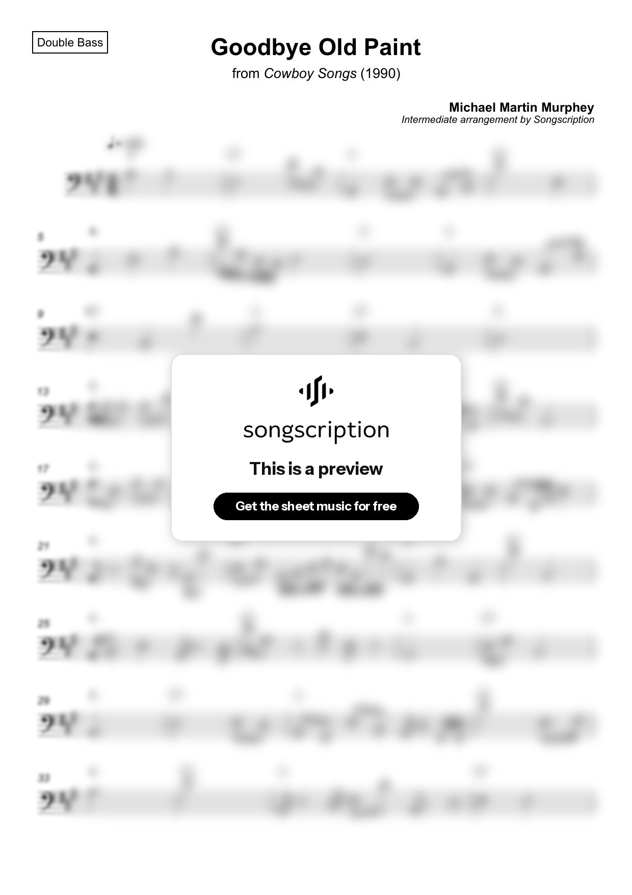 Intermediate Double Bass Sheet Music for "Goodbye Old Paint" by Michael Martin Murphey