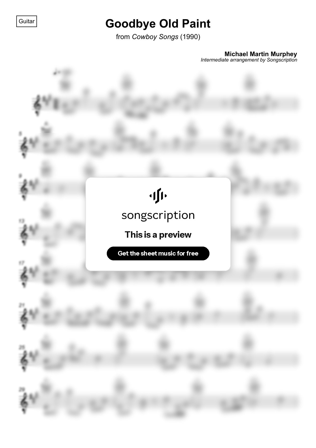 Intermediate Acoustic Guitar Sheet Music for "Goodbye Old Paint" by Michael Martin Murphey